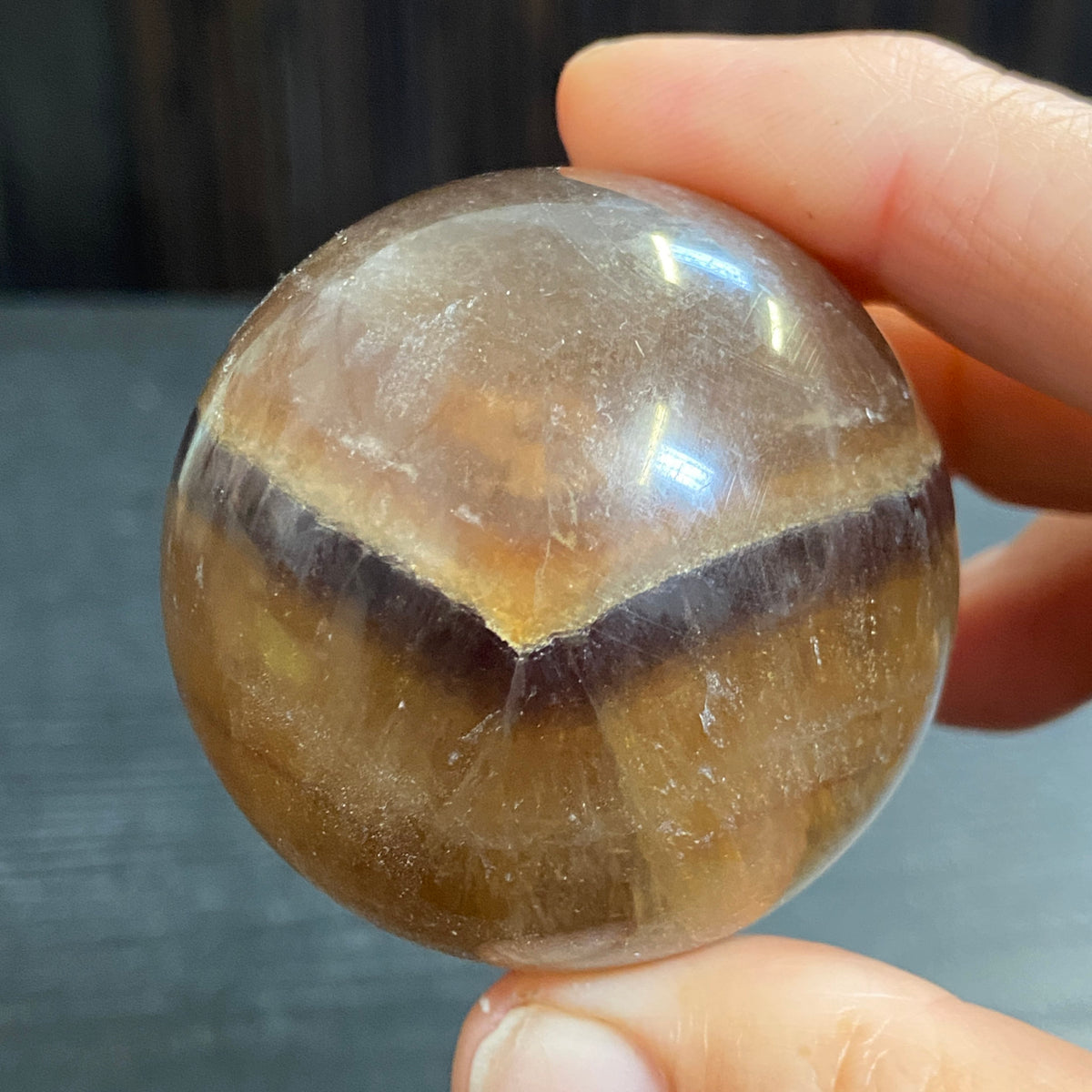 Golden Fluorite Sphere with Purple Zoning
