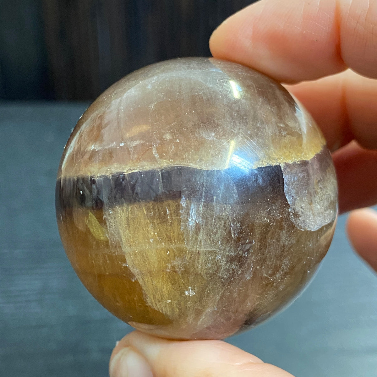 Golden Fluorite Sphere with Purple Zoning