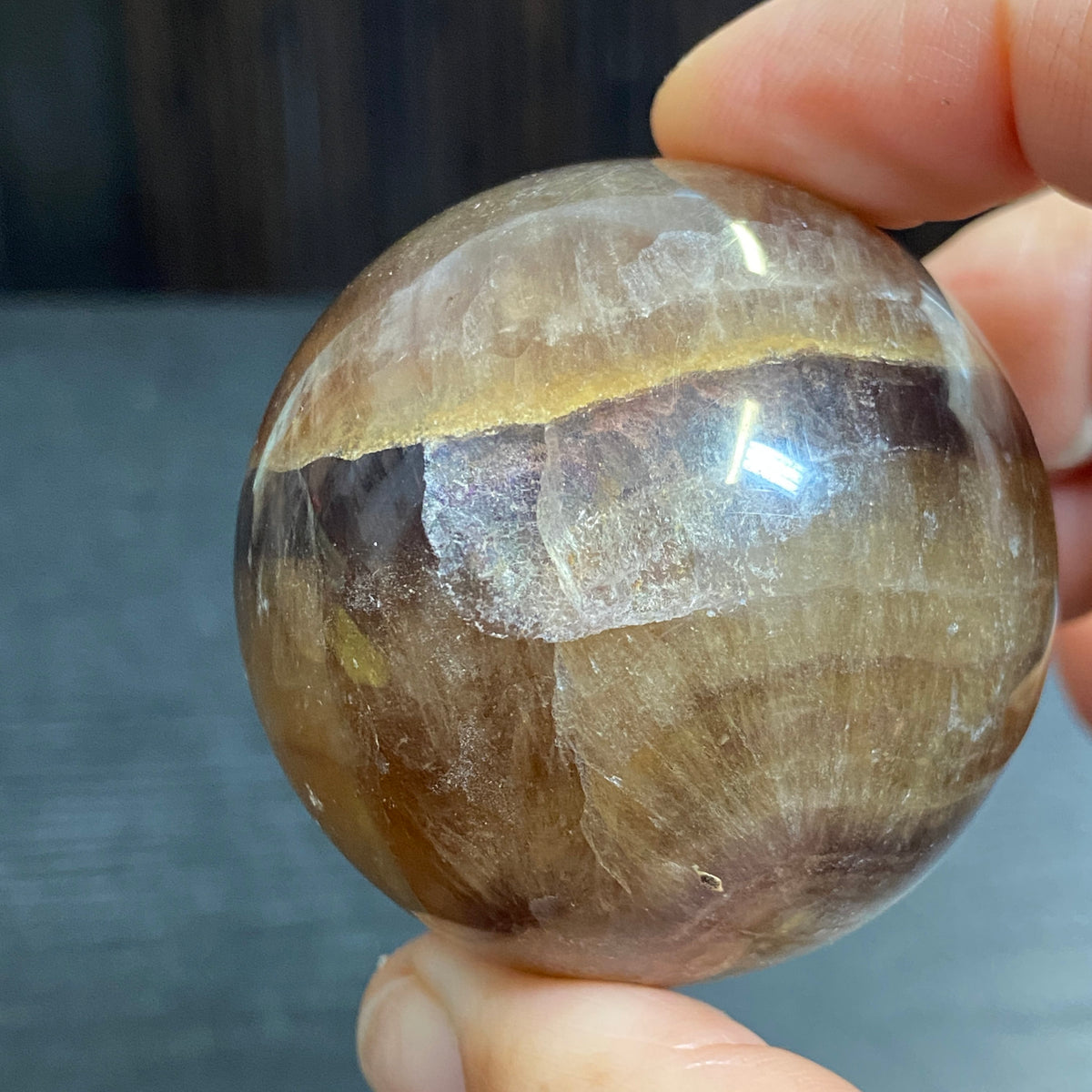 Golden Fluorite Sphere with Purple Zoning