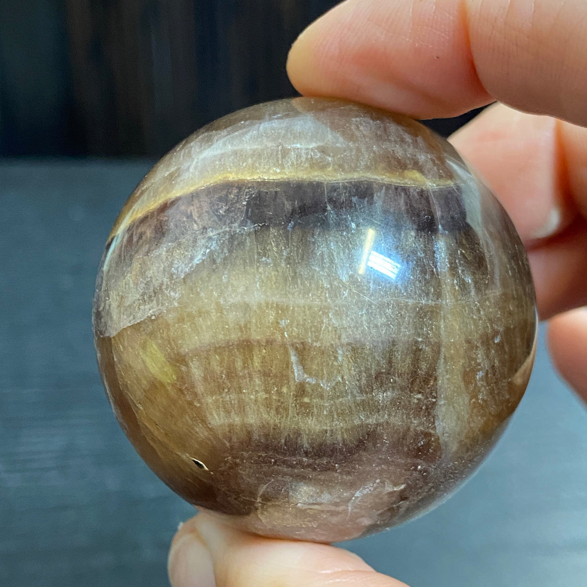 Golden Fluorite Sphere with Purple Zoning
