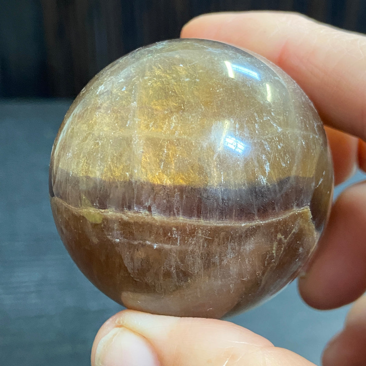 Golden Fluorite Sphere with Purple Zoning