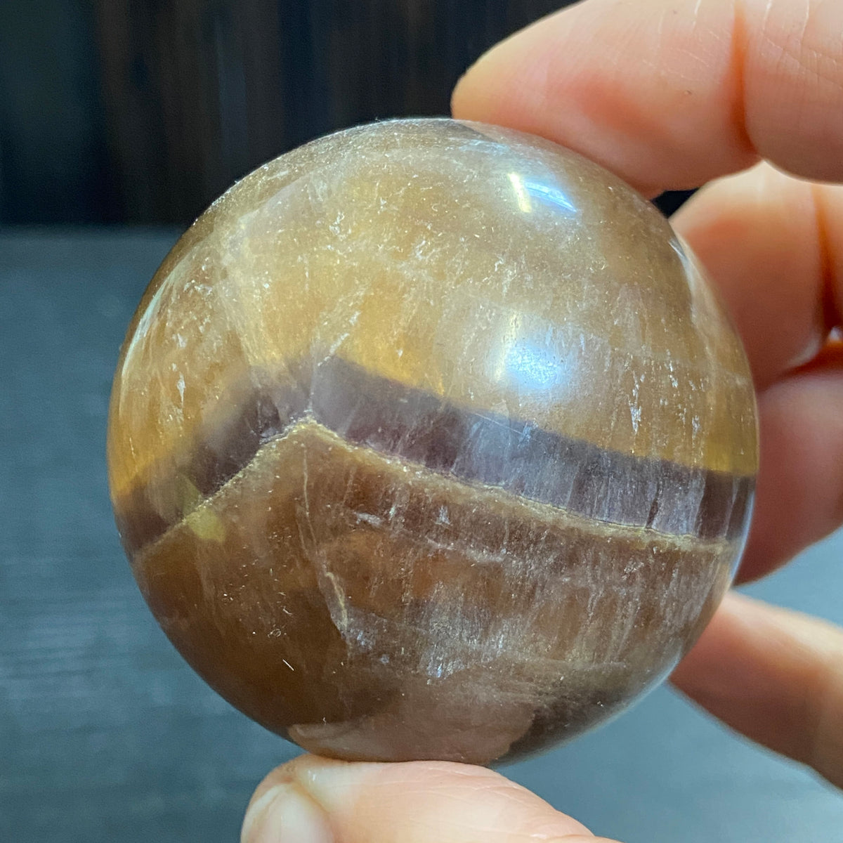 Golden Fluorite Sphere with Purple Zoning