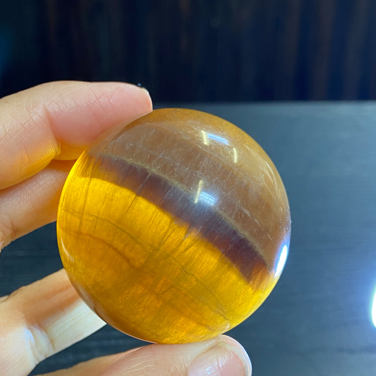 Golden Fluorite Sphere with Purple Zoning