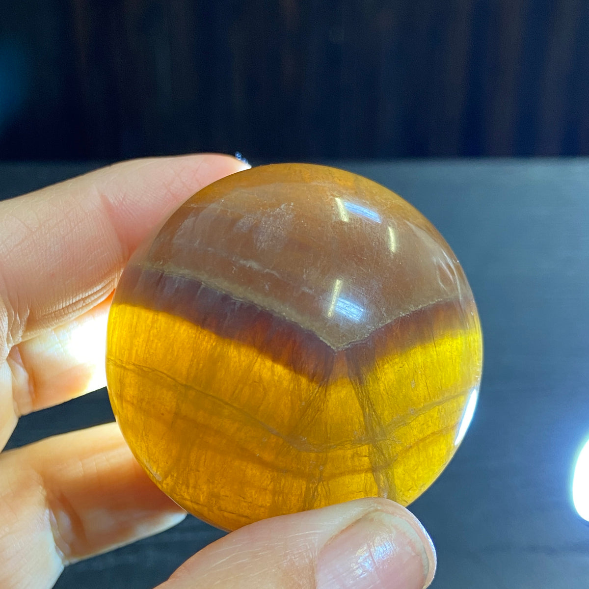 Golden Fluorite Sphere with Purple Zoning
