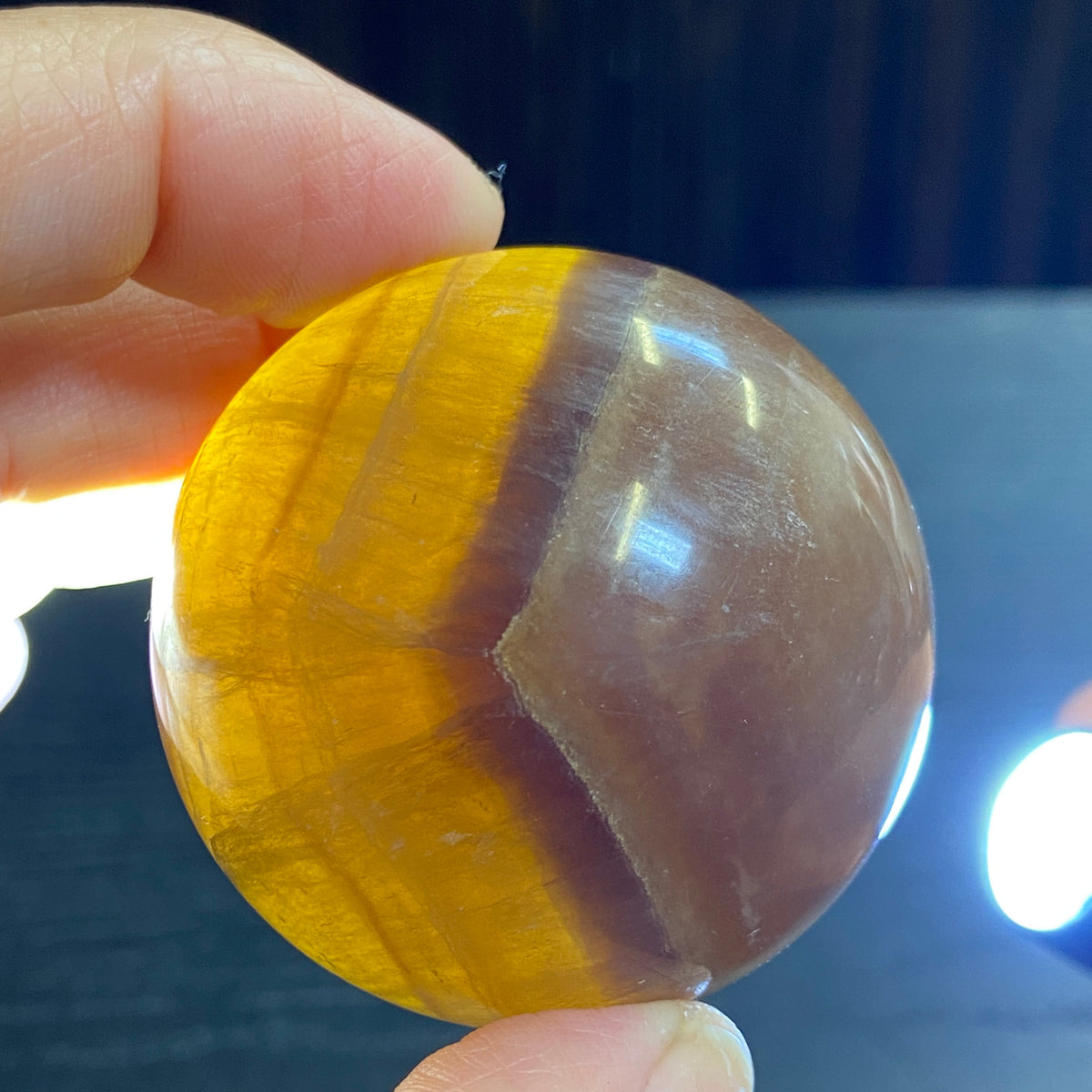 Golden Fluorite Sphere with Purple Zoning
