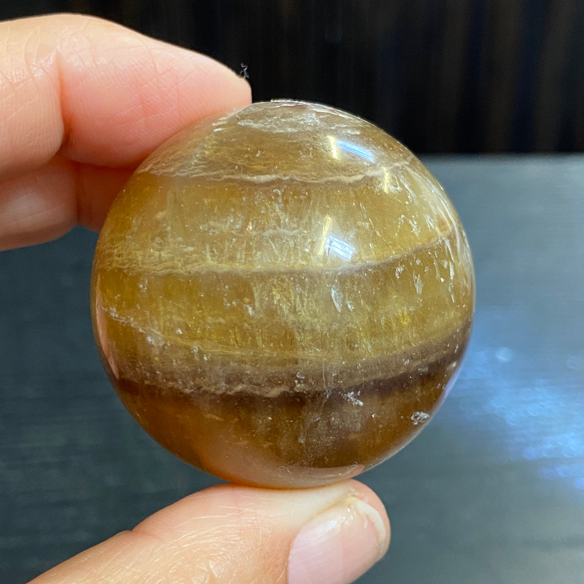 Golden Fluorite Sphere with Purple Zoning