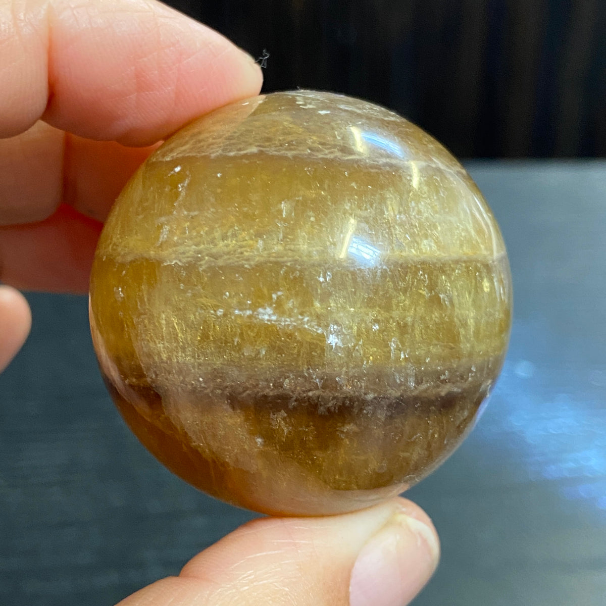 Golden Fluorite Sphere with Purple Zoning