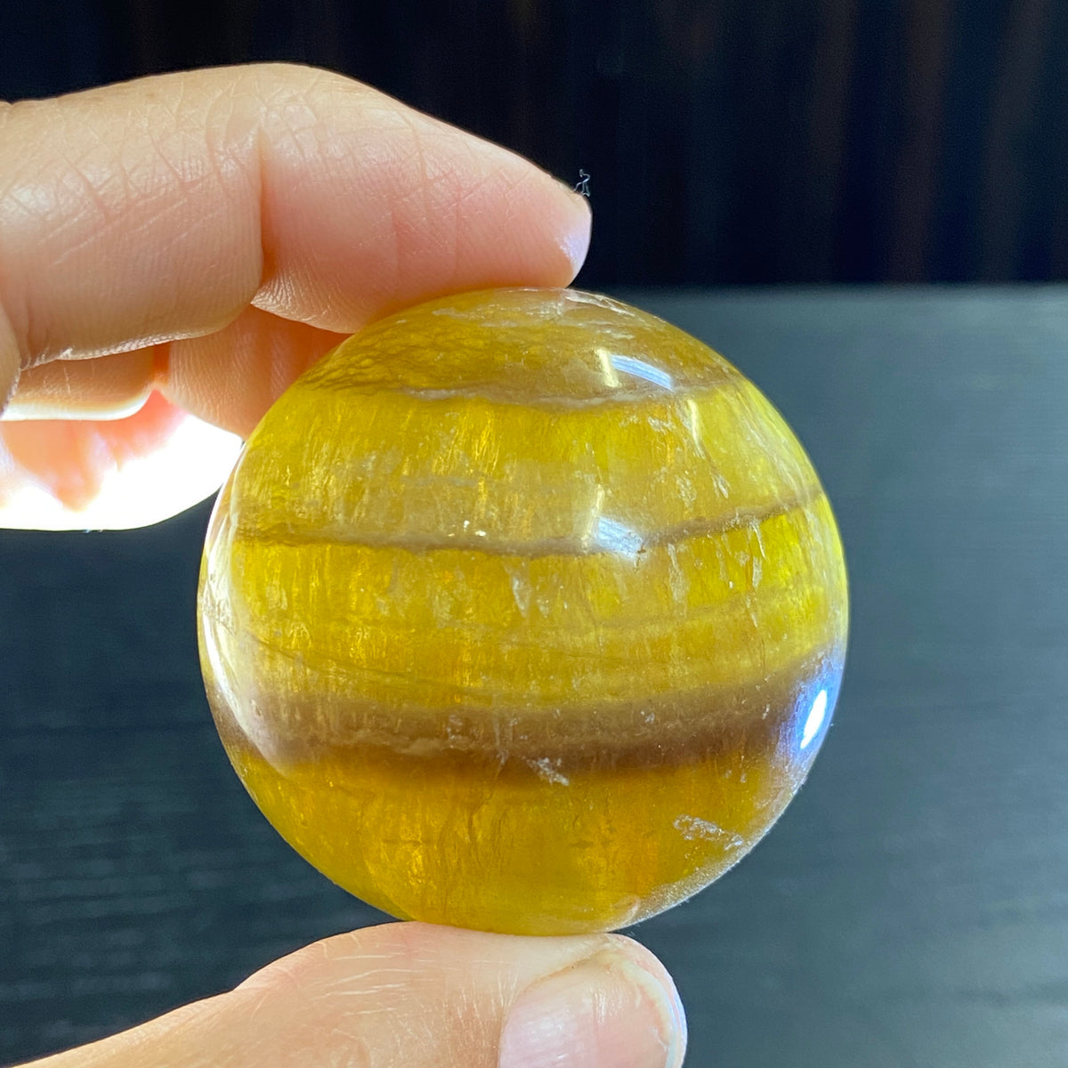 Golden Fluorite Sphere with Purple Zoning