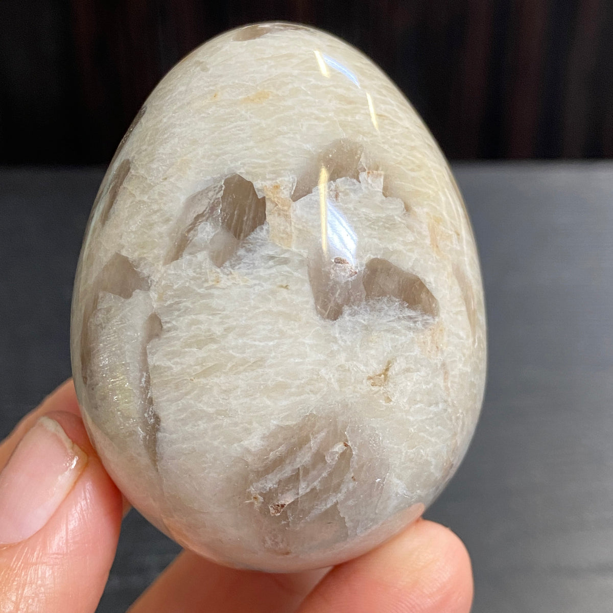 Cream Moonstone & Smoky Quartz Egg – Madagascar
