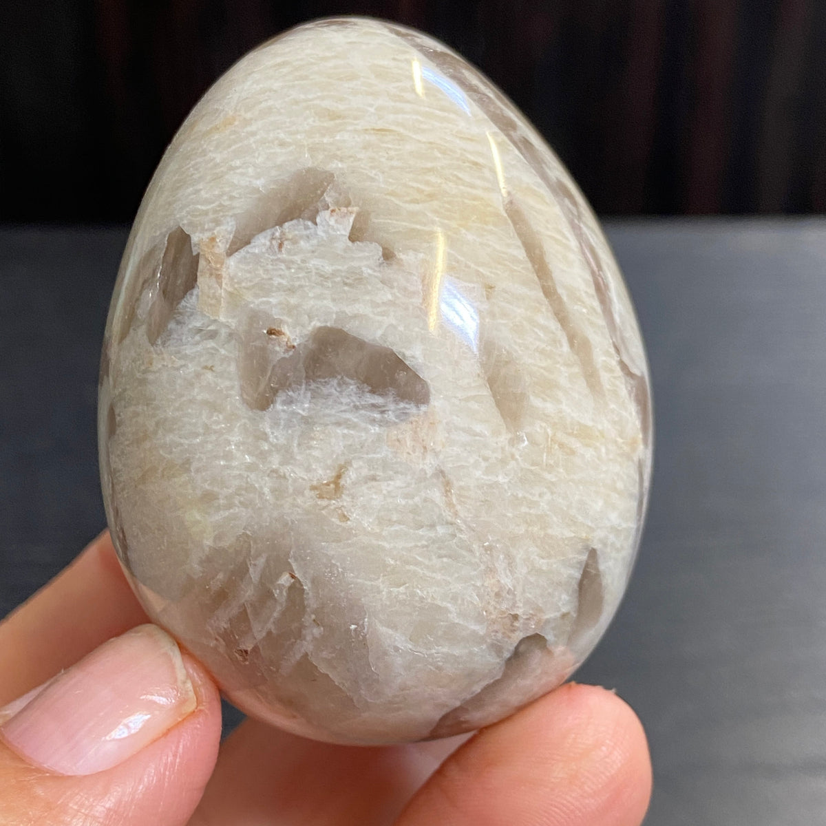 Cream Moonstone & Smoky Quartz Egg – Madagascar