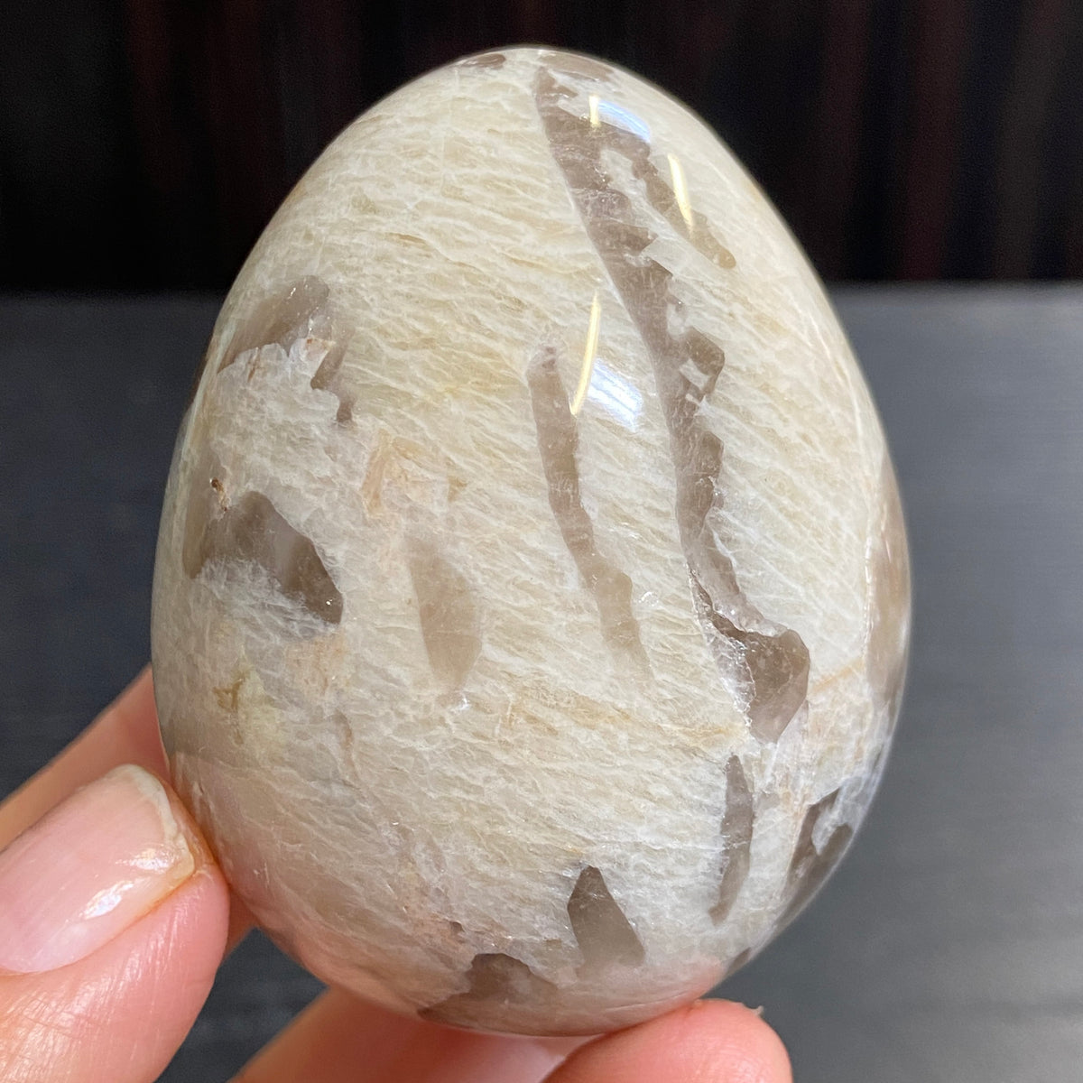 Cream Moonstone & Smoky Quartz Egg – Madagascar