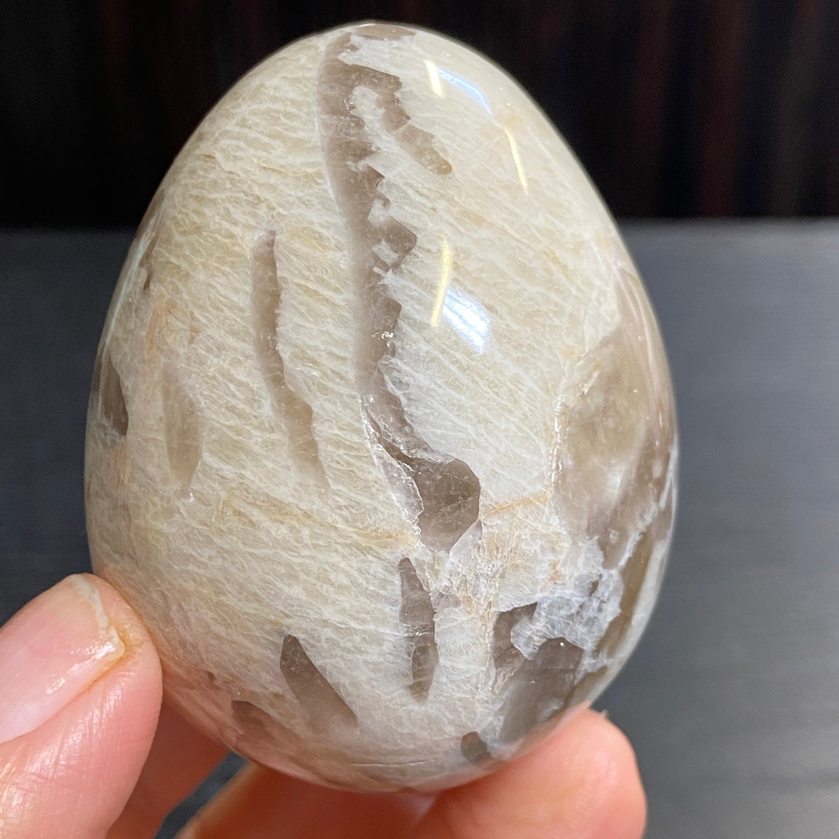 Cream Moonstone & Smoky Quartz Egg – Madagascar
