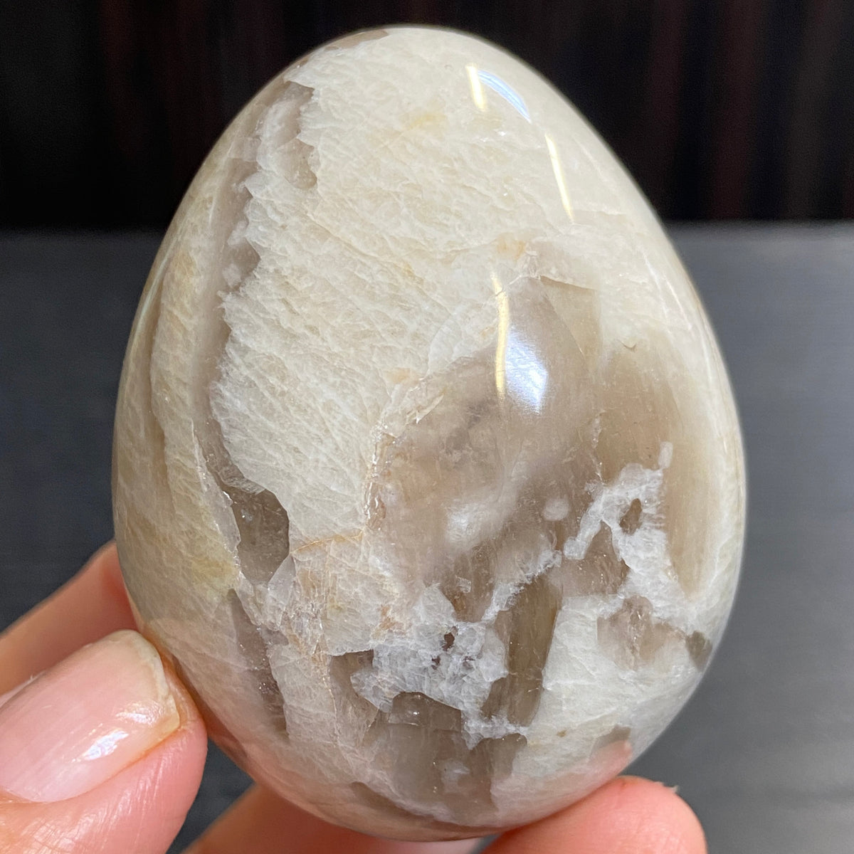 Cream Moonstone & Smoky Quartz Egg – Madagascar