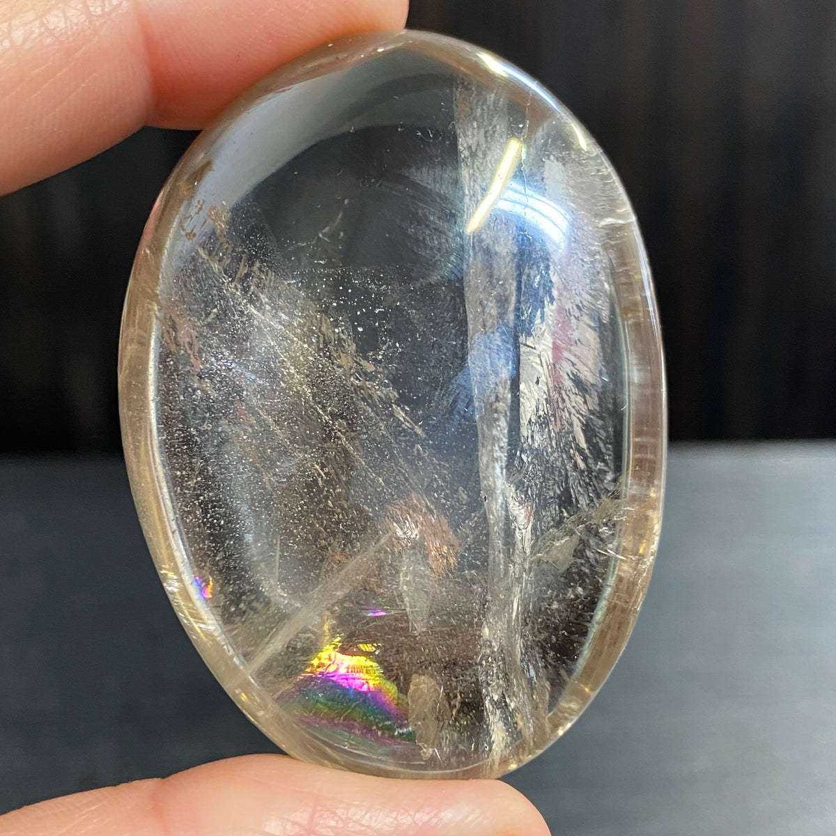 Premium Smoky Quartz Palmstone with Rainbows – Brazil