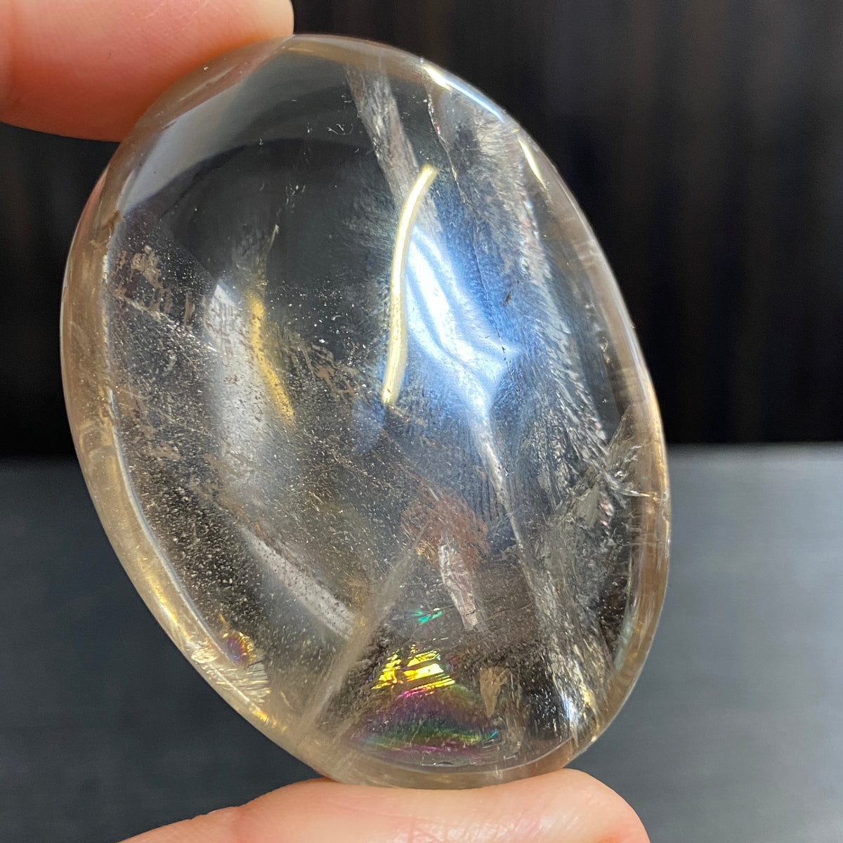 Premium Smoky Quartz Palmstone with Rainbows – Brazil