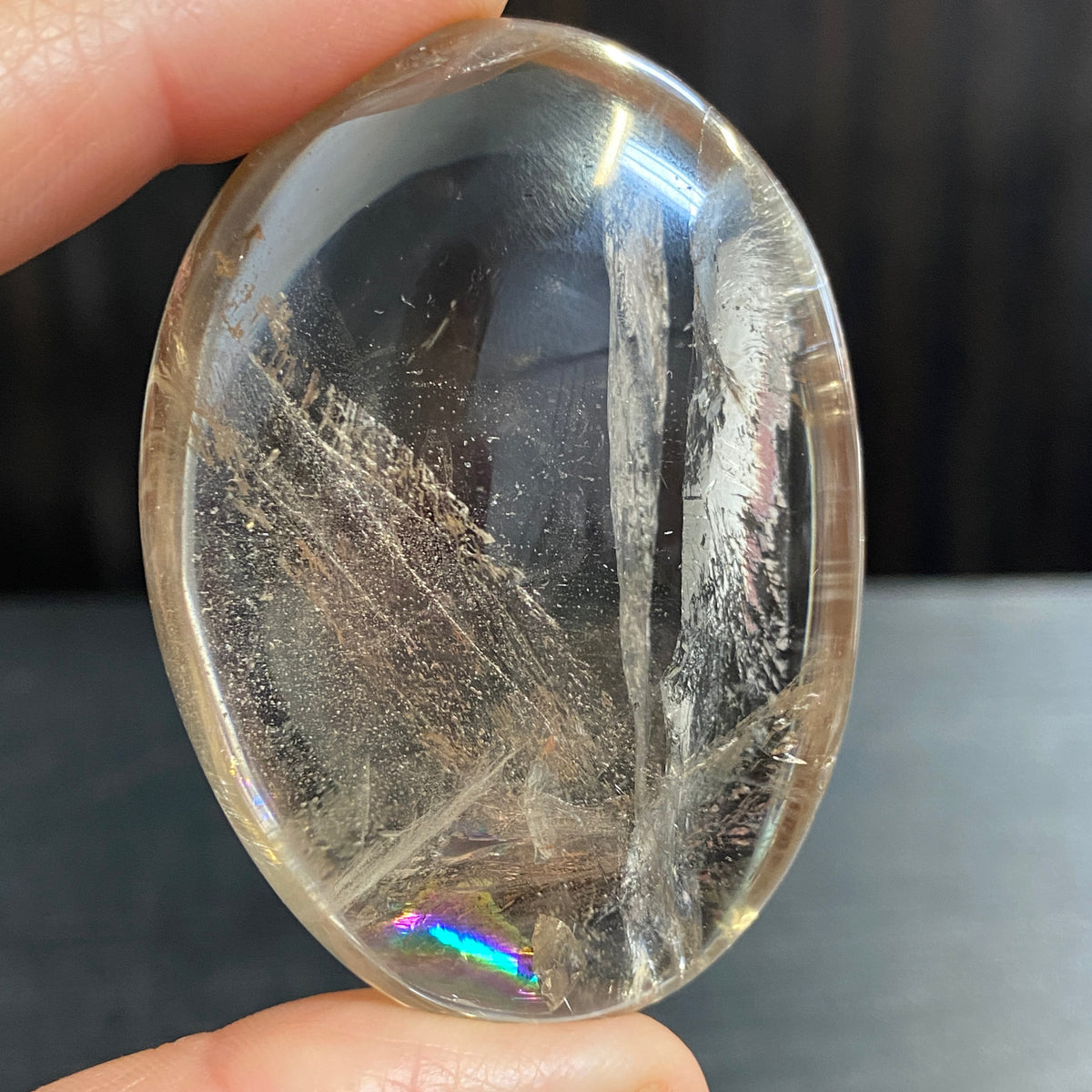 Premium Smoky Quartz Palmstone with Rainbows – Brazil
