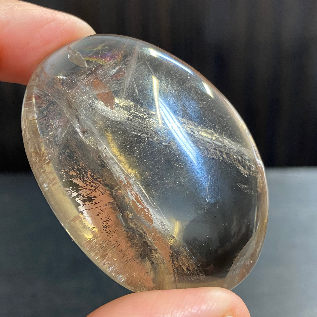 Premium Smoky Quartz Palmstone with Rainbows – Brazil