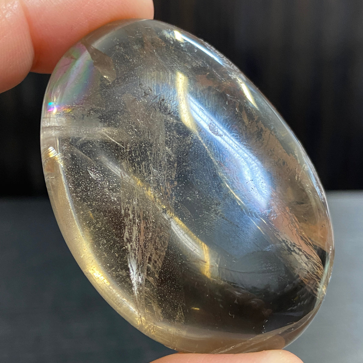 Premium Smoky Quartz Palmstone with Rainbows – Brazil