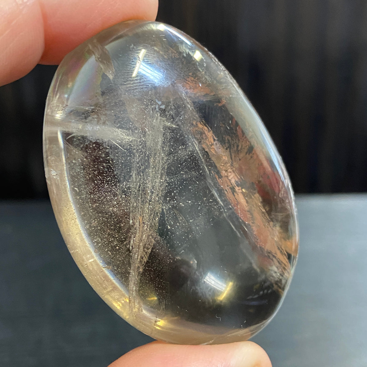 Premium Smoky Quartz Palmstone with Rainbows – Brazil