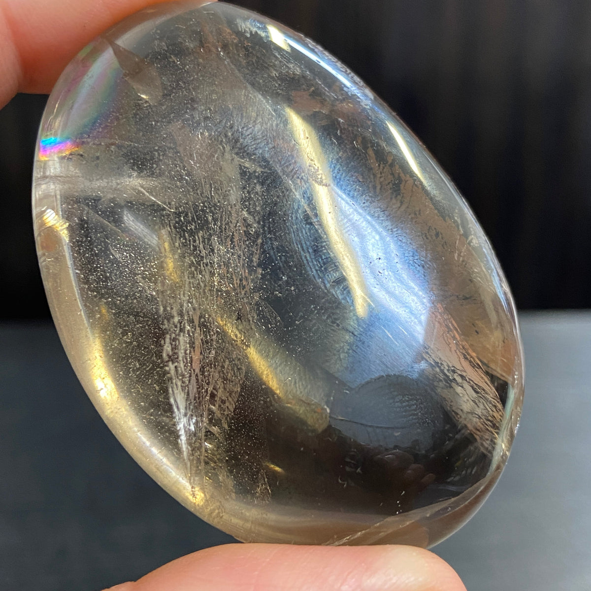 Premium Smoky Quartz Palmstone with Rainbows – Brazil