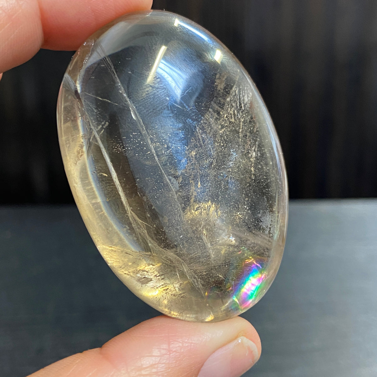 Premium Smoky Quartz Palmstone with Rainbows – Brazil
