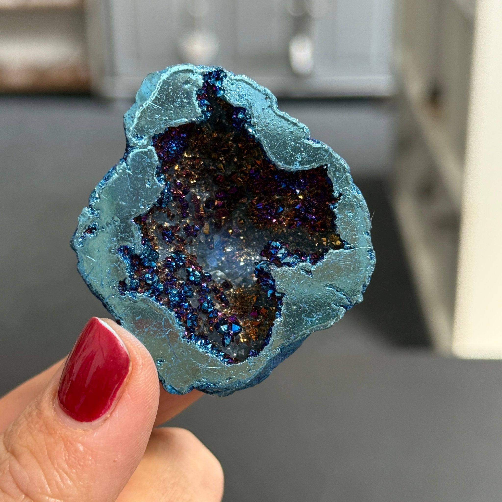 Peacock Aura Quartz Geode