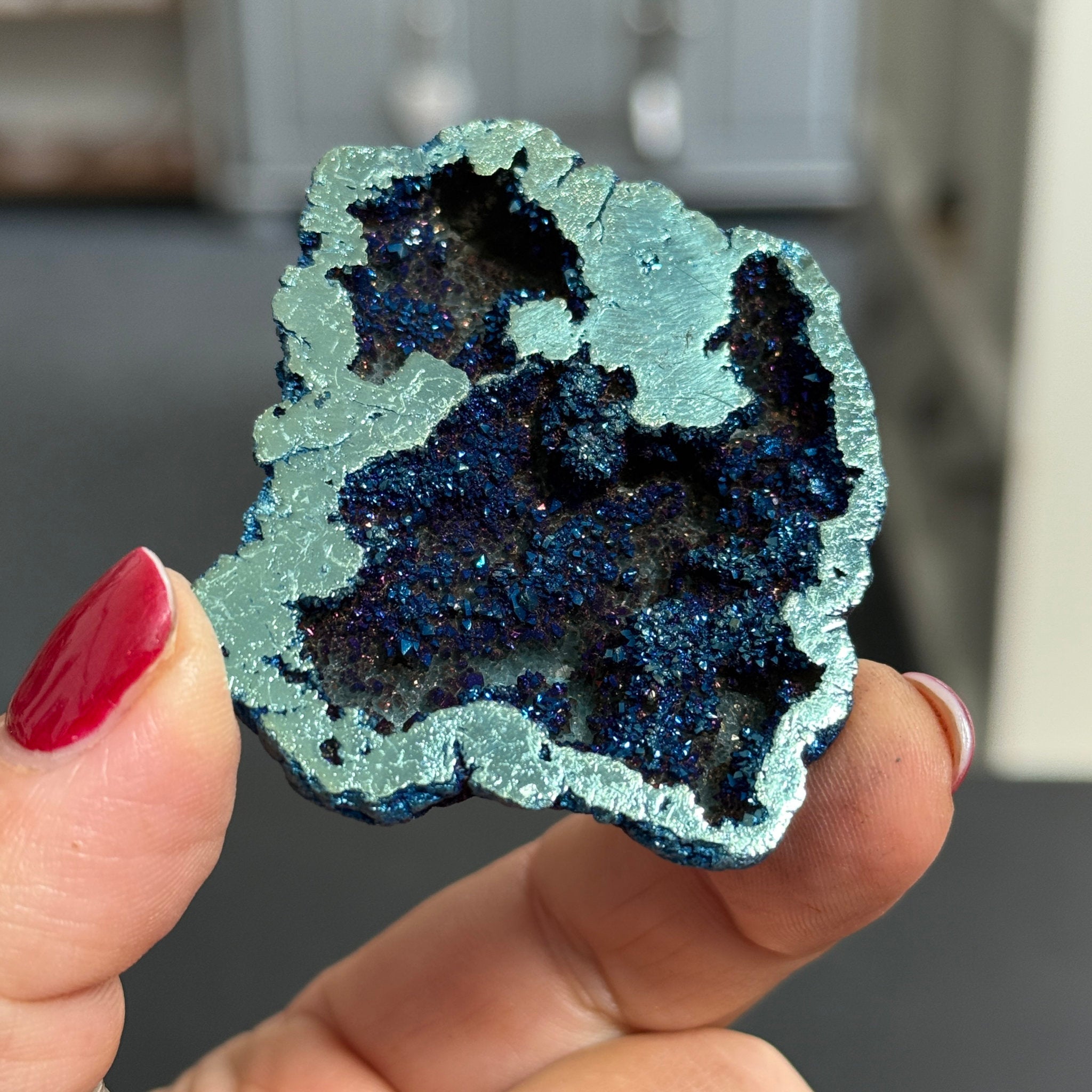 Peacock Aura Quartz Geode