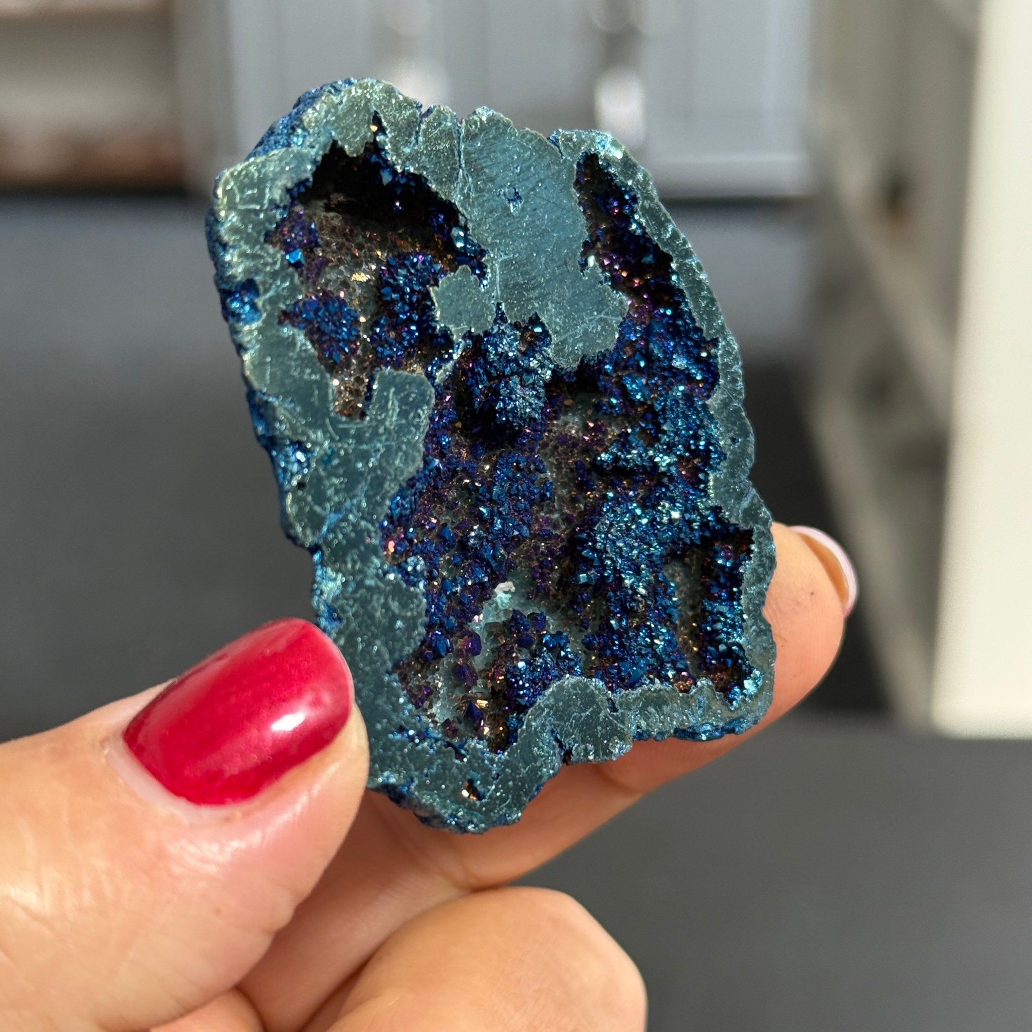 Peacock Aura Quartz Geode