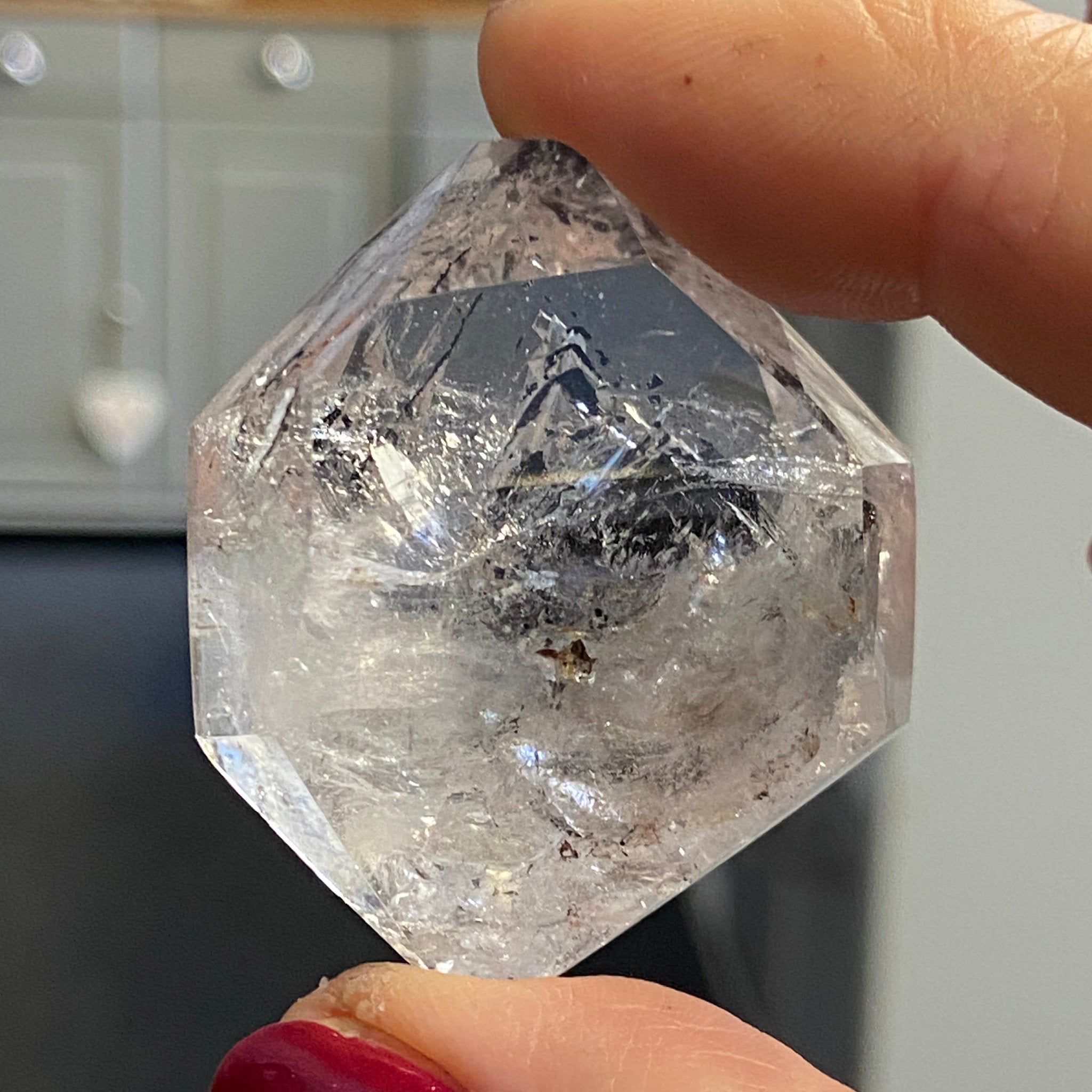 Carbon Waterfall – Double Terminated Clear Quartz with Enhydro