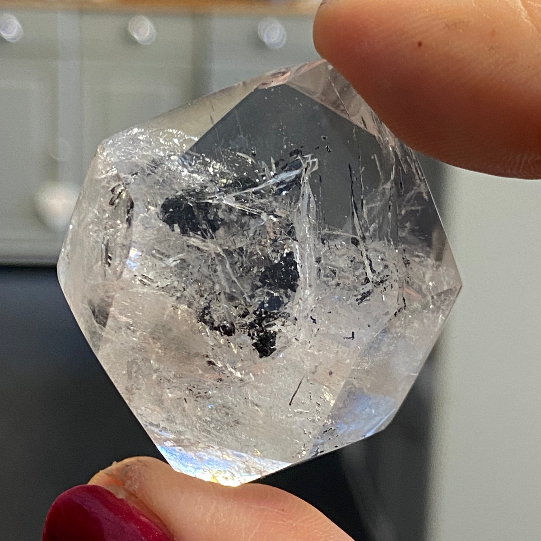 Carbon Waterfall – Double Terminated Clear Quartz with Enhydro