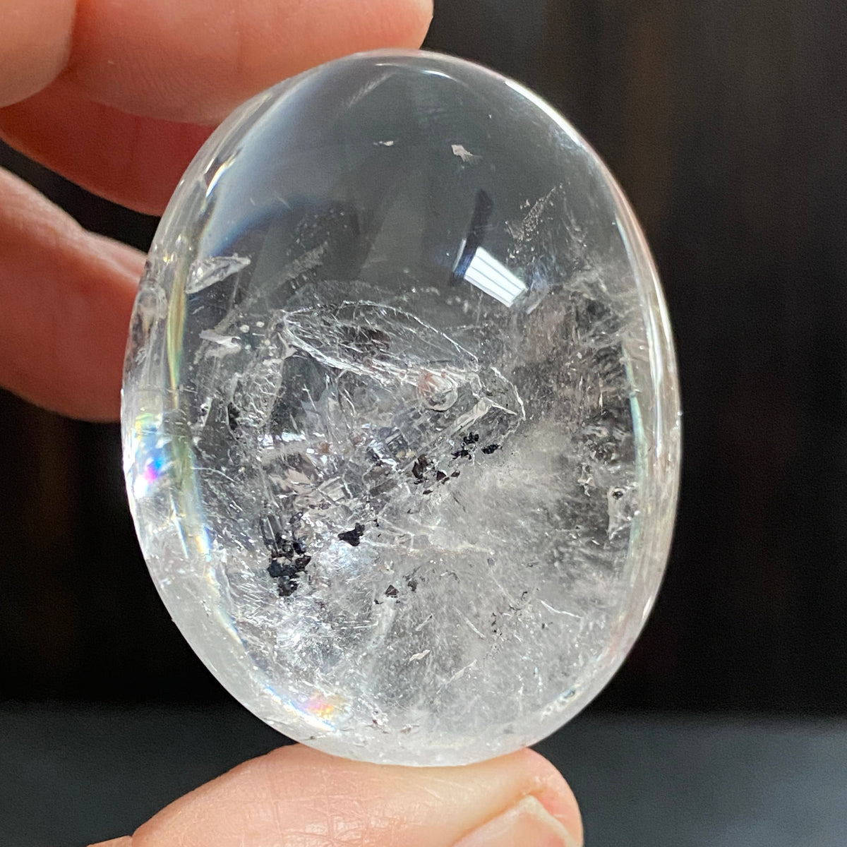 Clear Quartz Enhydro Palmstone with Falling Carbon Sand – Brazil