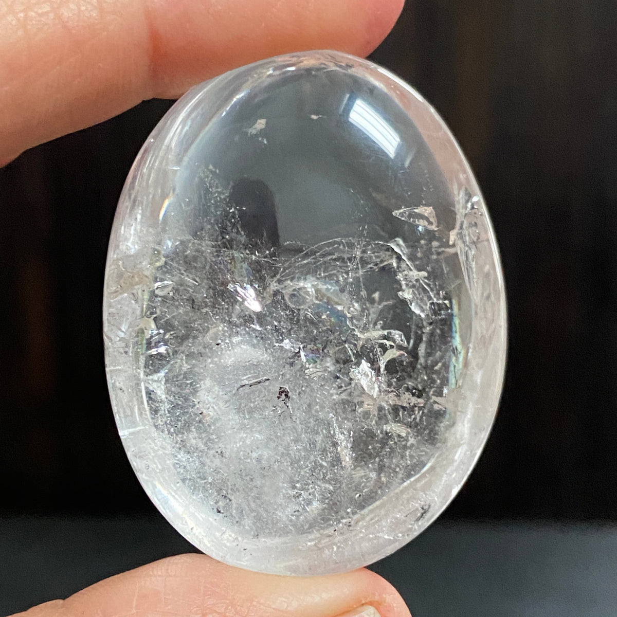 Clear Quartz Enhydro Palmstone with Falling Carbon Sand – Brazil
