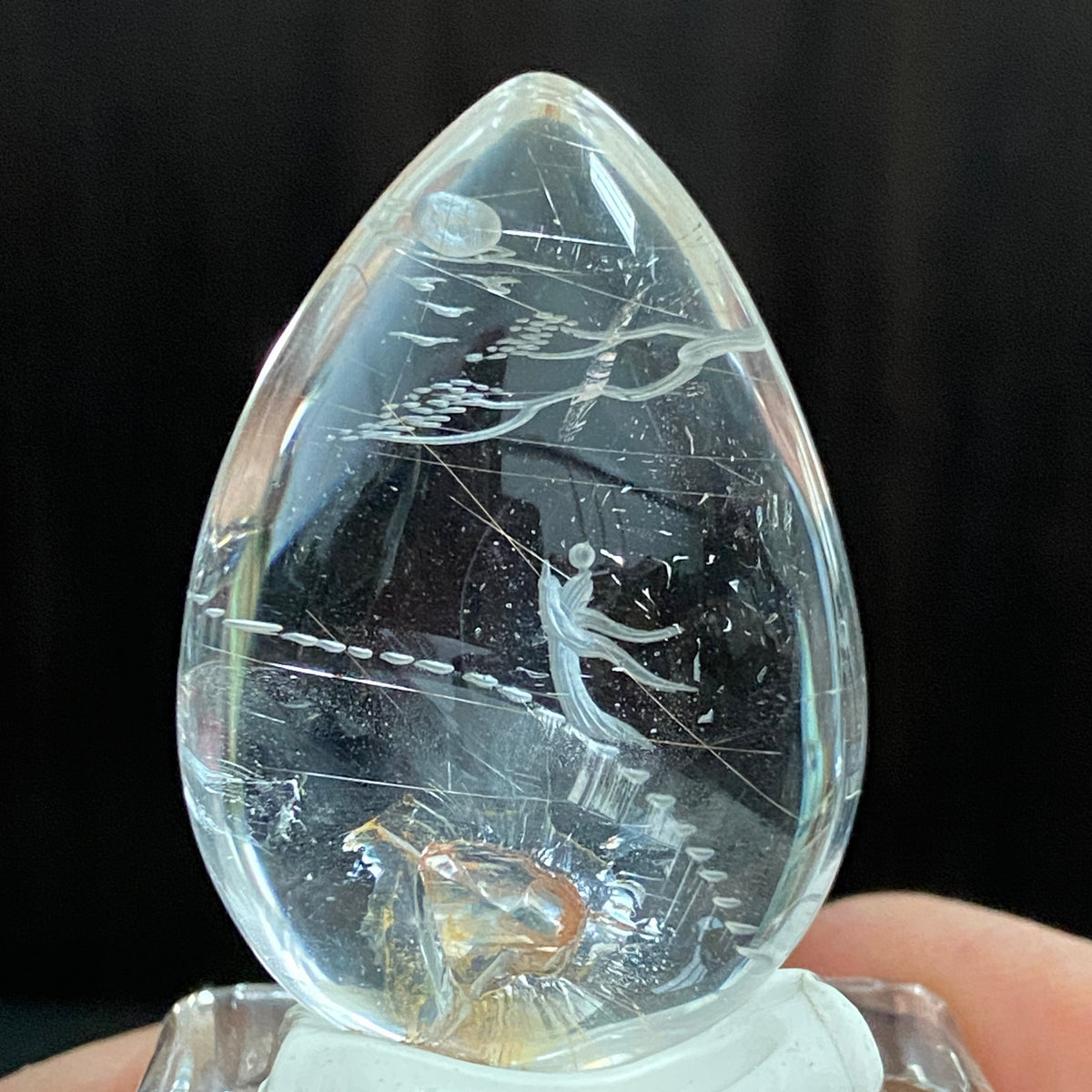 Rutile Rays & Moonlit Steps — AAA Diamond-Etched Clear Landscape Quartz