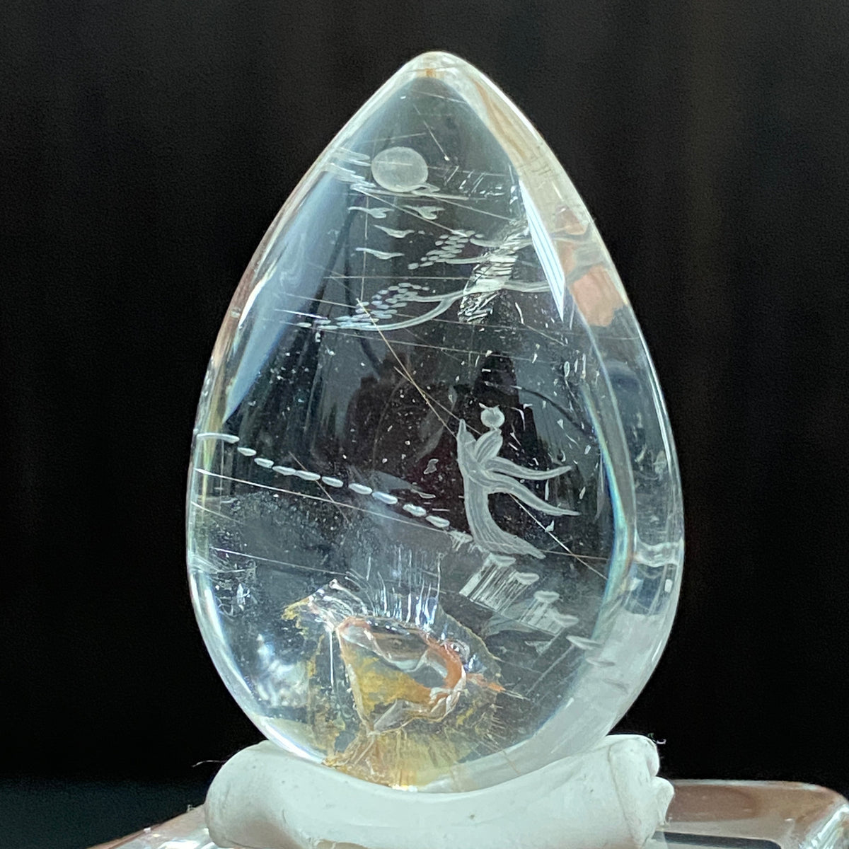 Rutile Rays & Moonlit Steps — AAA Diamond-Etched Clear Landscape Quartz