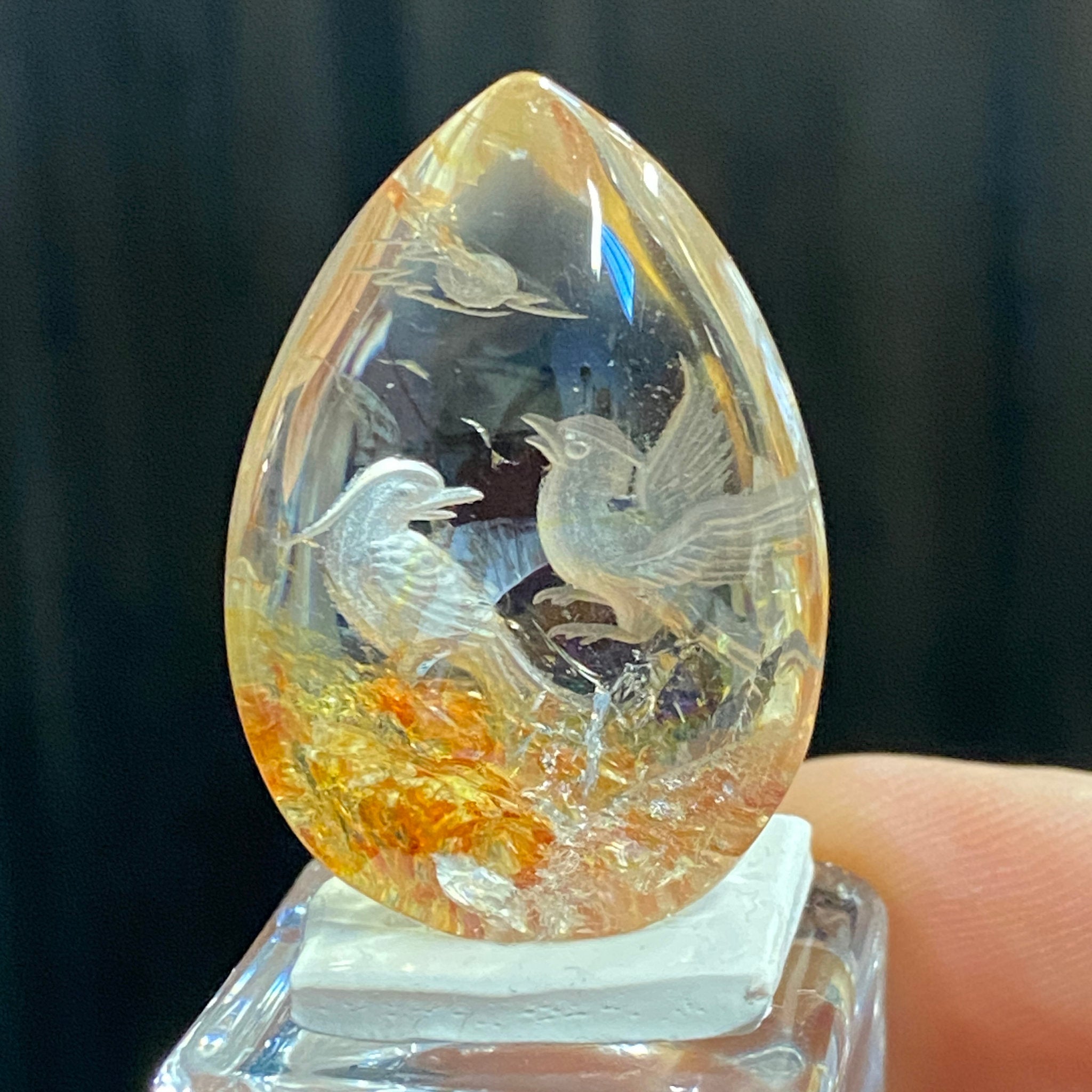 Clear Quartz Love Birds Carving - Castle Rocks Cornwall