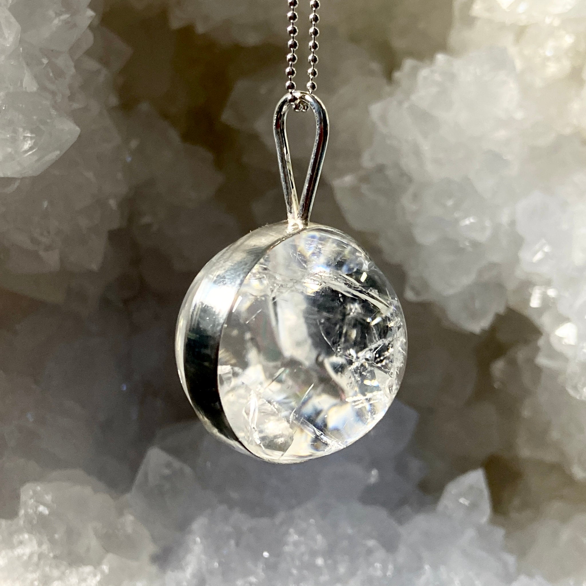 Clear Quartz Spinner Pendant with Rainbows - Bespoke by Song of the Sea - Castle Rocks Cornwall