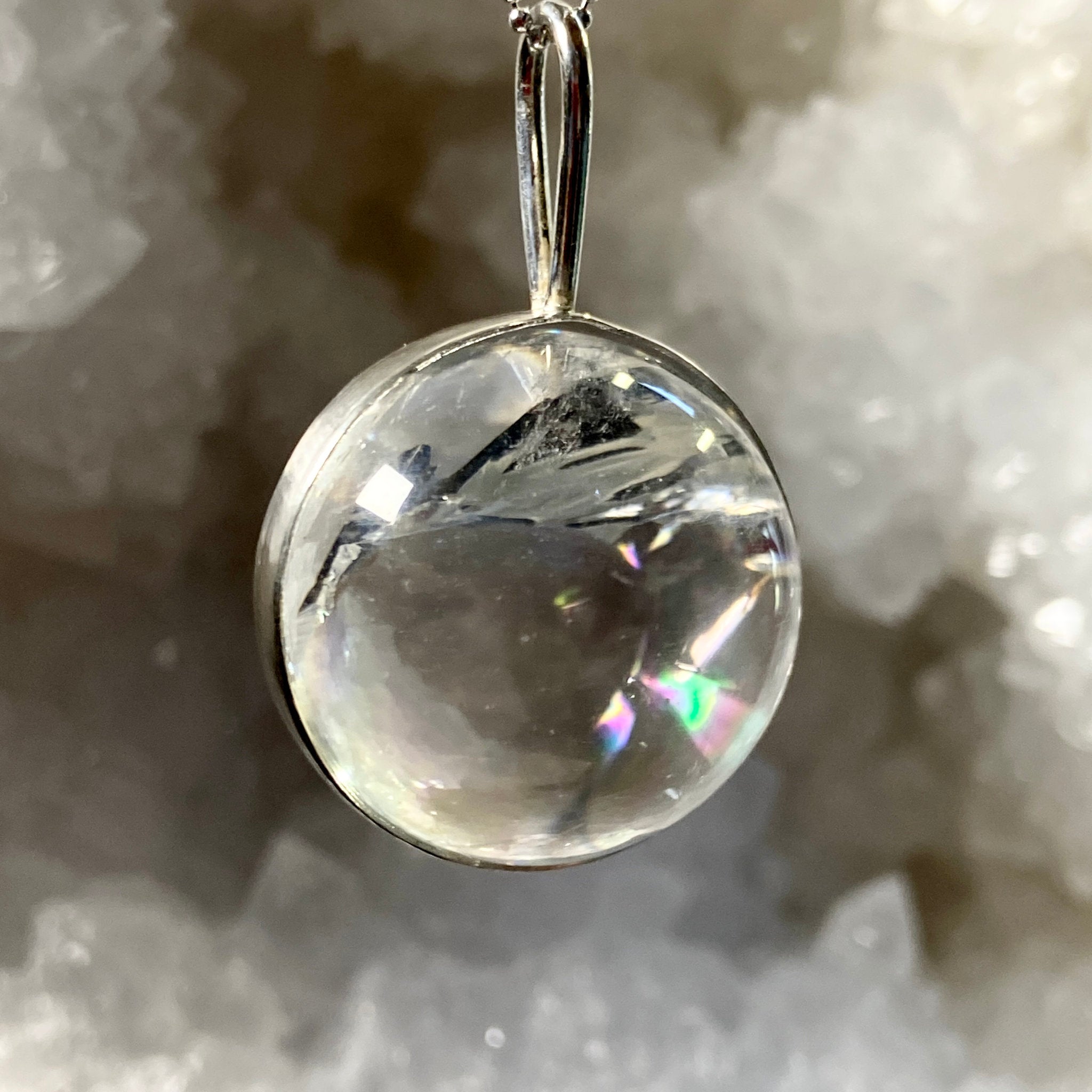 Clear Quartz Spinner Pendant with Rainbows - Bespoke by Song of the Sea - Castle Rocks Cornwall