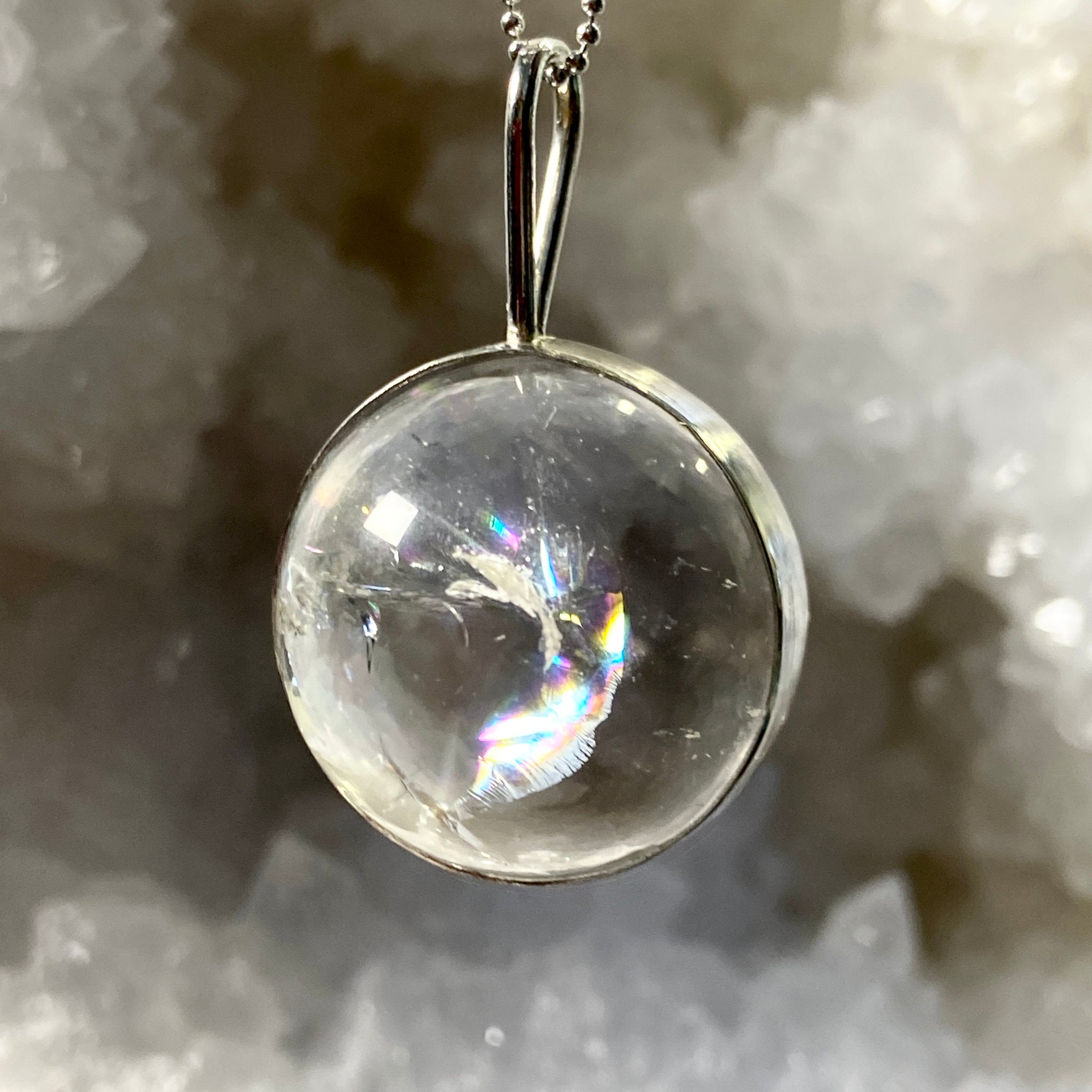 Clear Quartz Spinner Pendant with Rainbows - Bespoke by Song of the Sea - Castle Rocks Cornwall