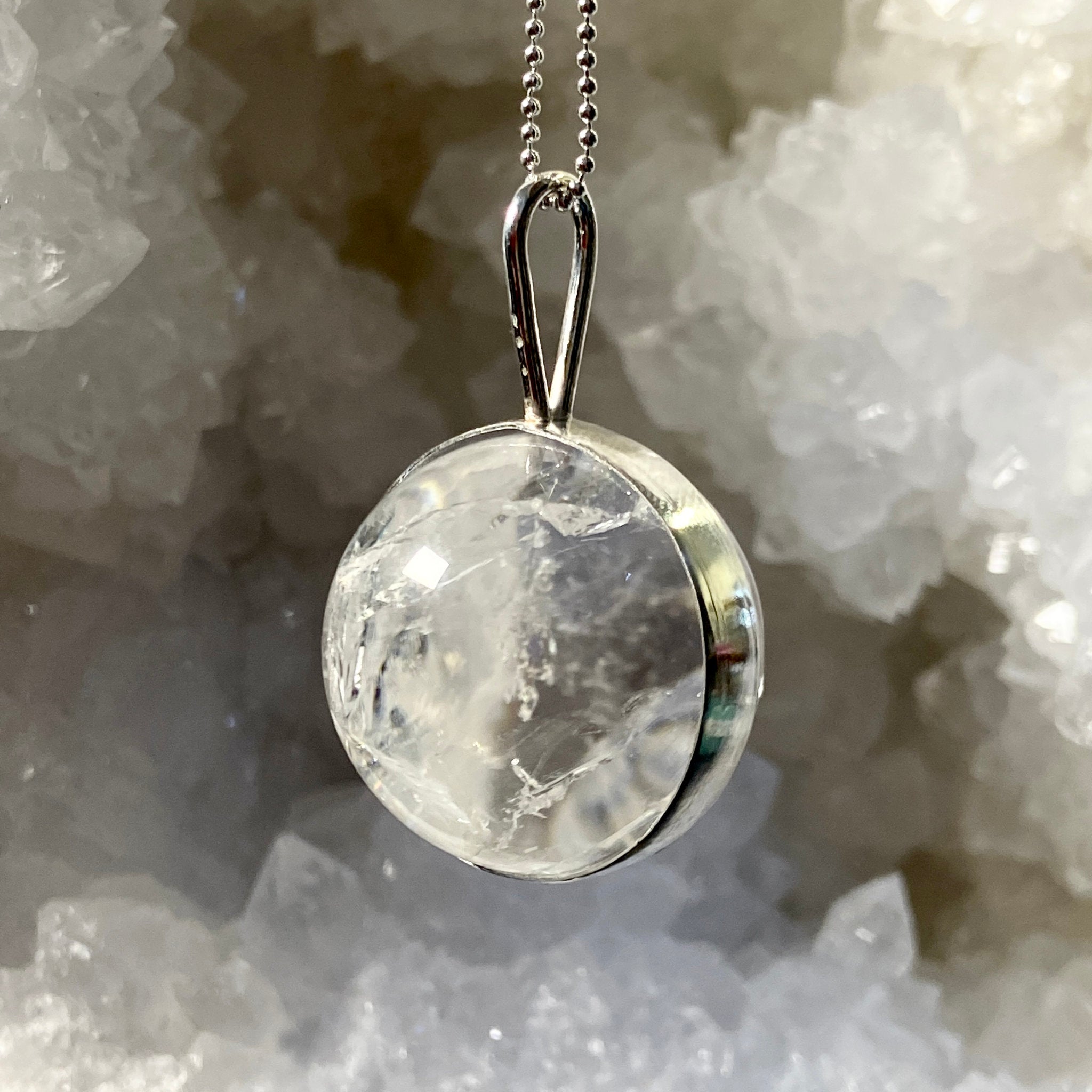 Clear Quartz Spinner Pendant with Rainbows - Bespoke by Song of the Sea - Castle Rocks Cornwall