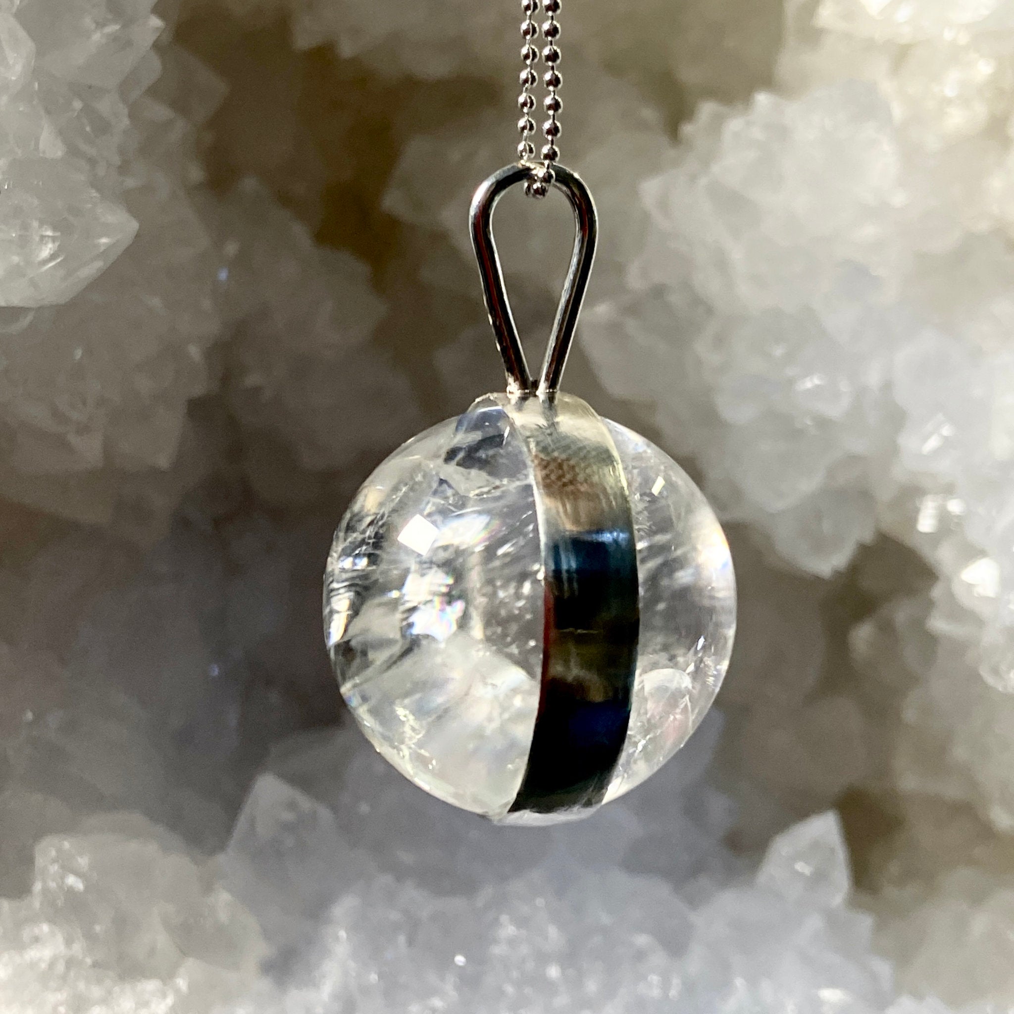 Clear Quartz Spinner Pendant with Rainbows - Bespoke by Song of the Sea - Castle Rocks Cornwall