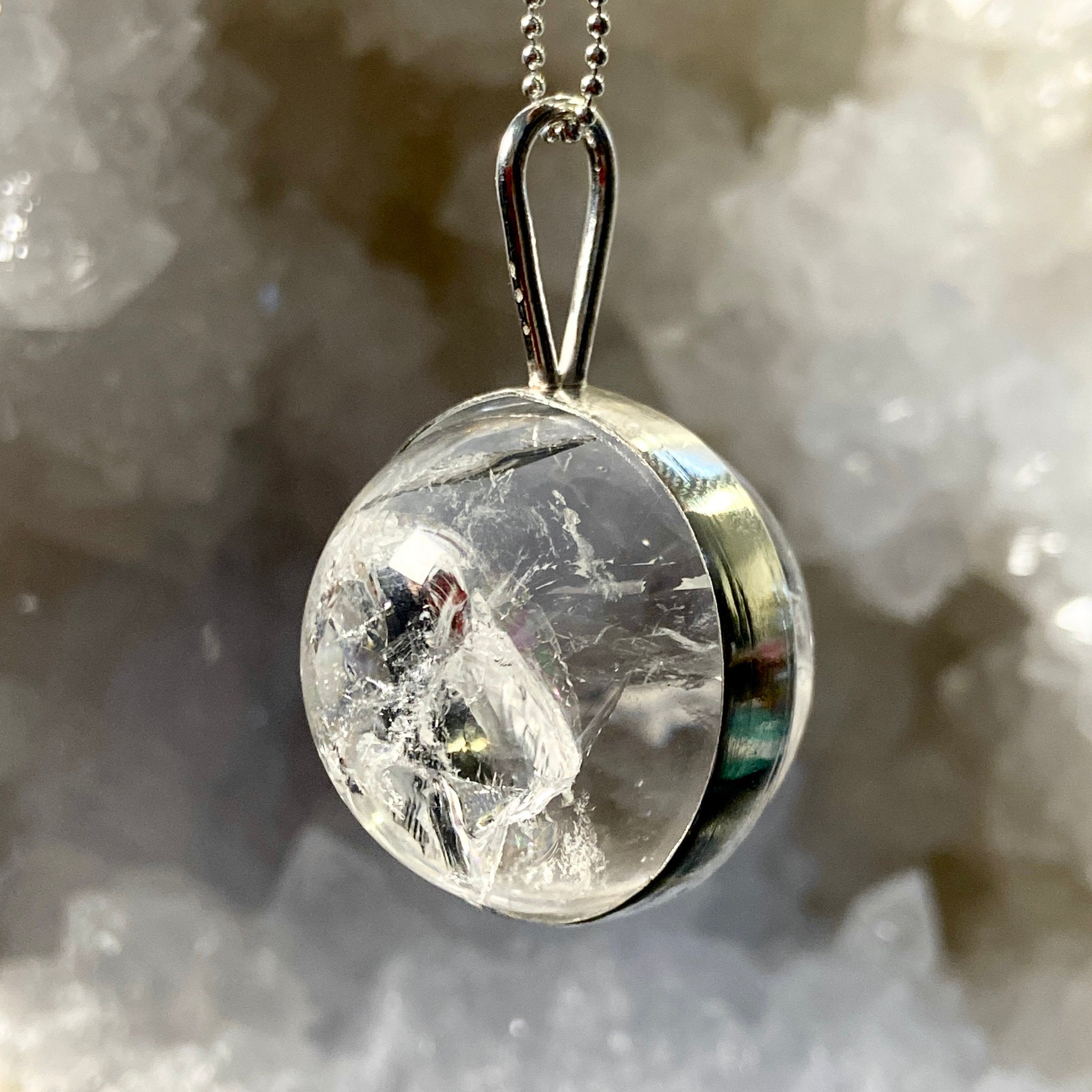 Clear Quartz Spinner Pendant with Rainbows - Bespoke by Song of the Sea - Castle Rocks Cornwall