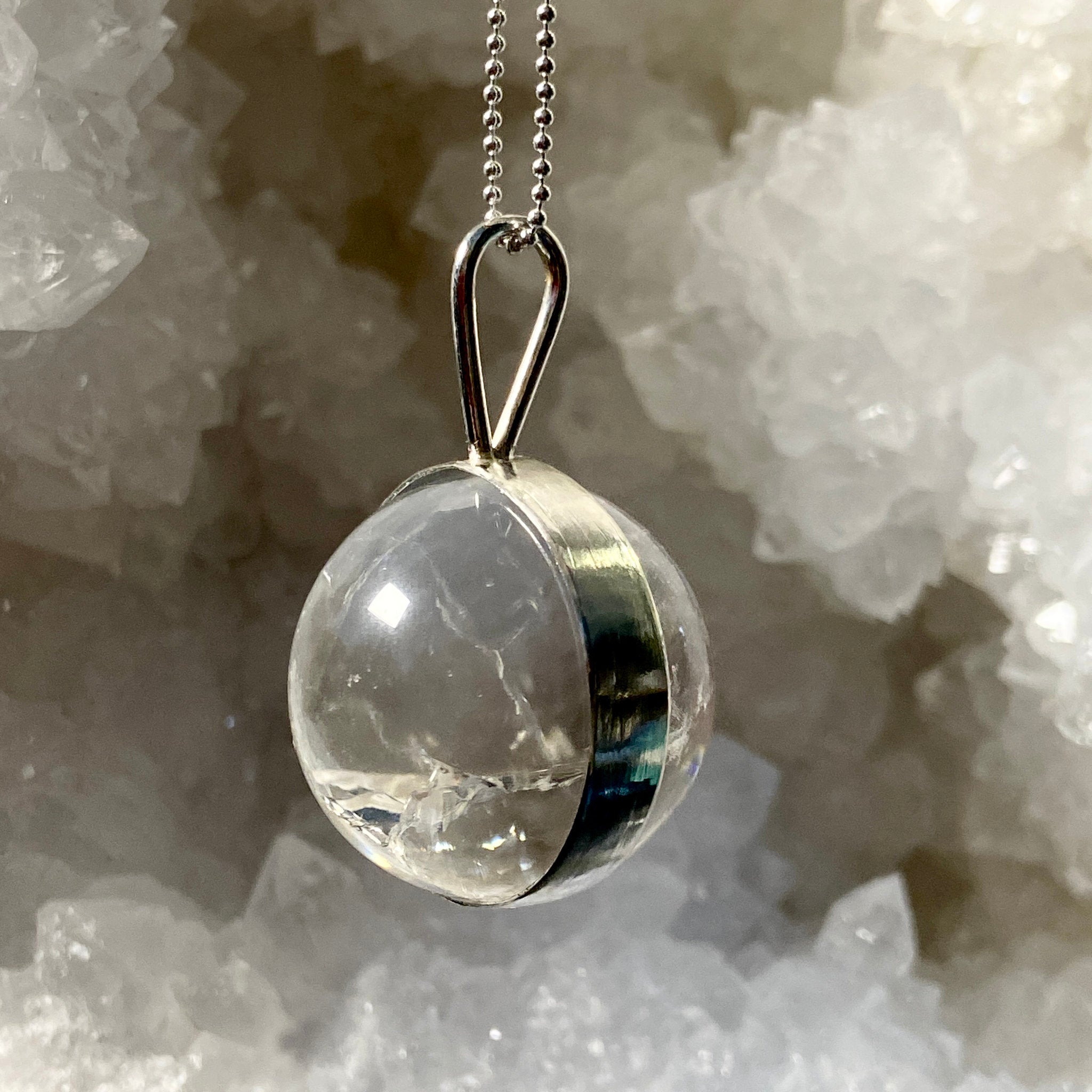 Clear Quartz Spinner Pendant with Rainbows - Bespoke by Song of the Sea - Castle Rocks Cornwall