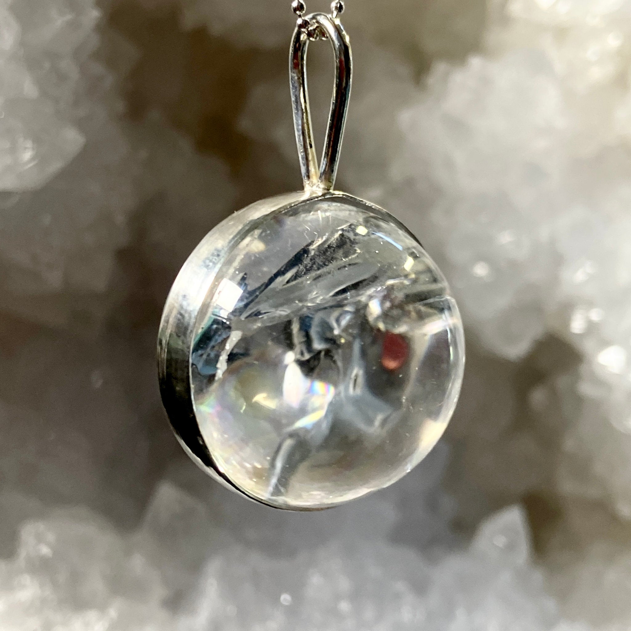 Clear Quartz Spinner Pendant with Rainbows - Bespoke by Song of the Sea - Castle Rocks Cornwall