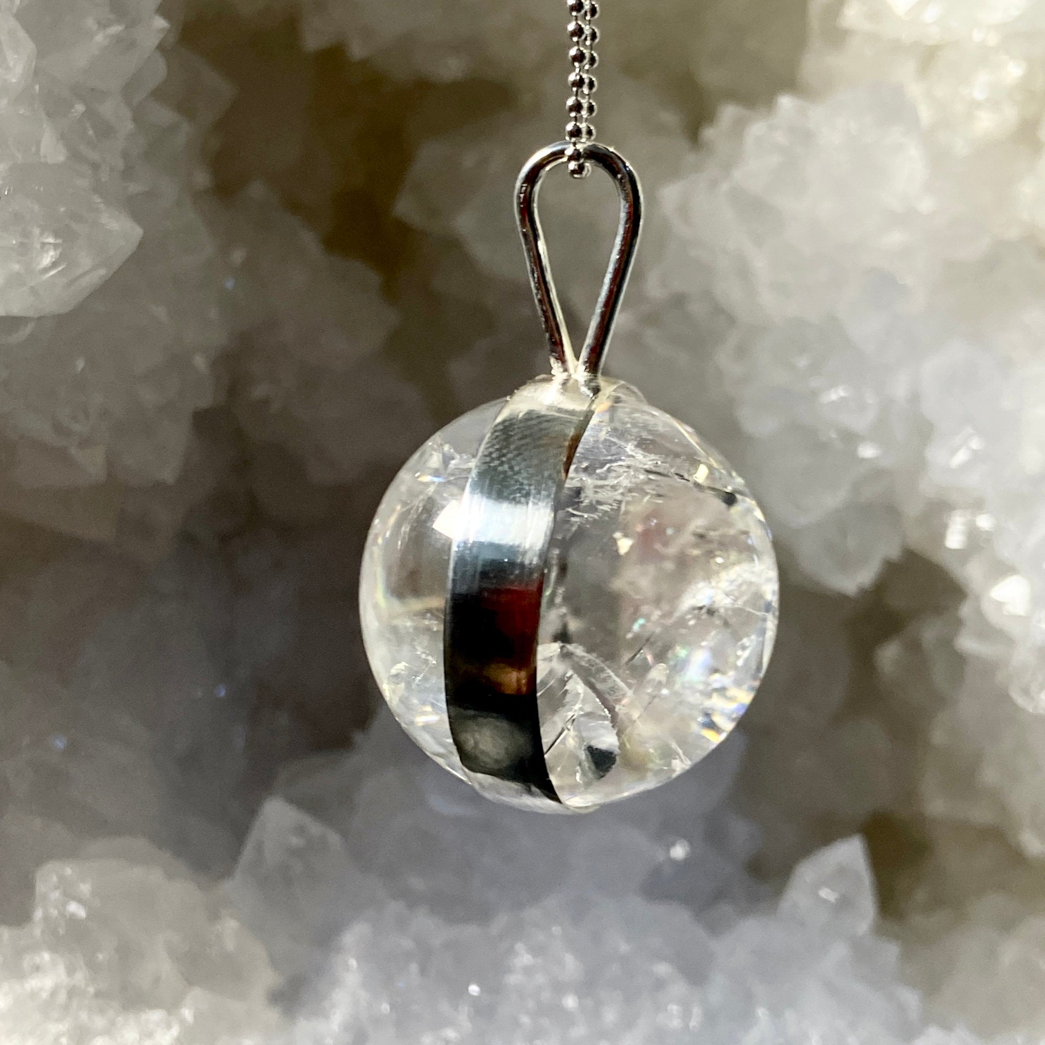 Clear Quartz Spinner Pendant with Rainbows - Bespoke by Song of the Sea - Castle Rocks Cornwall