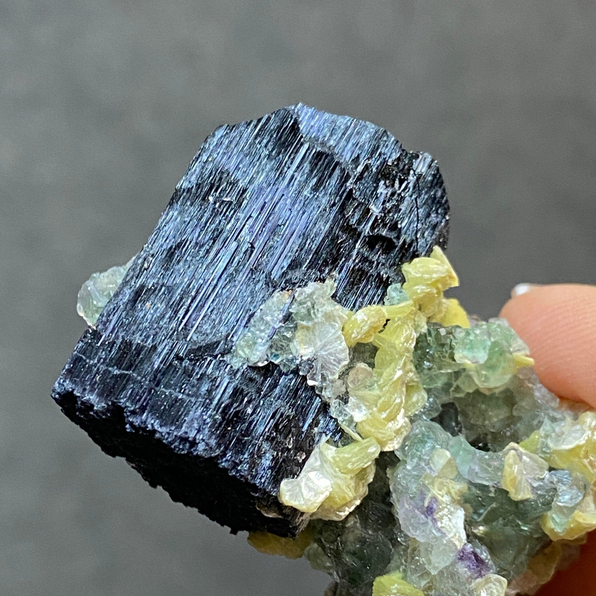 Fluorite with Black Tourmaline, Muscovite and Feldspar - Erongo - Castle Rocks Cornwall