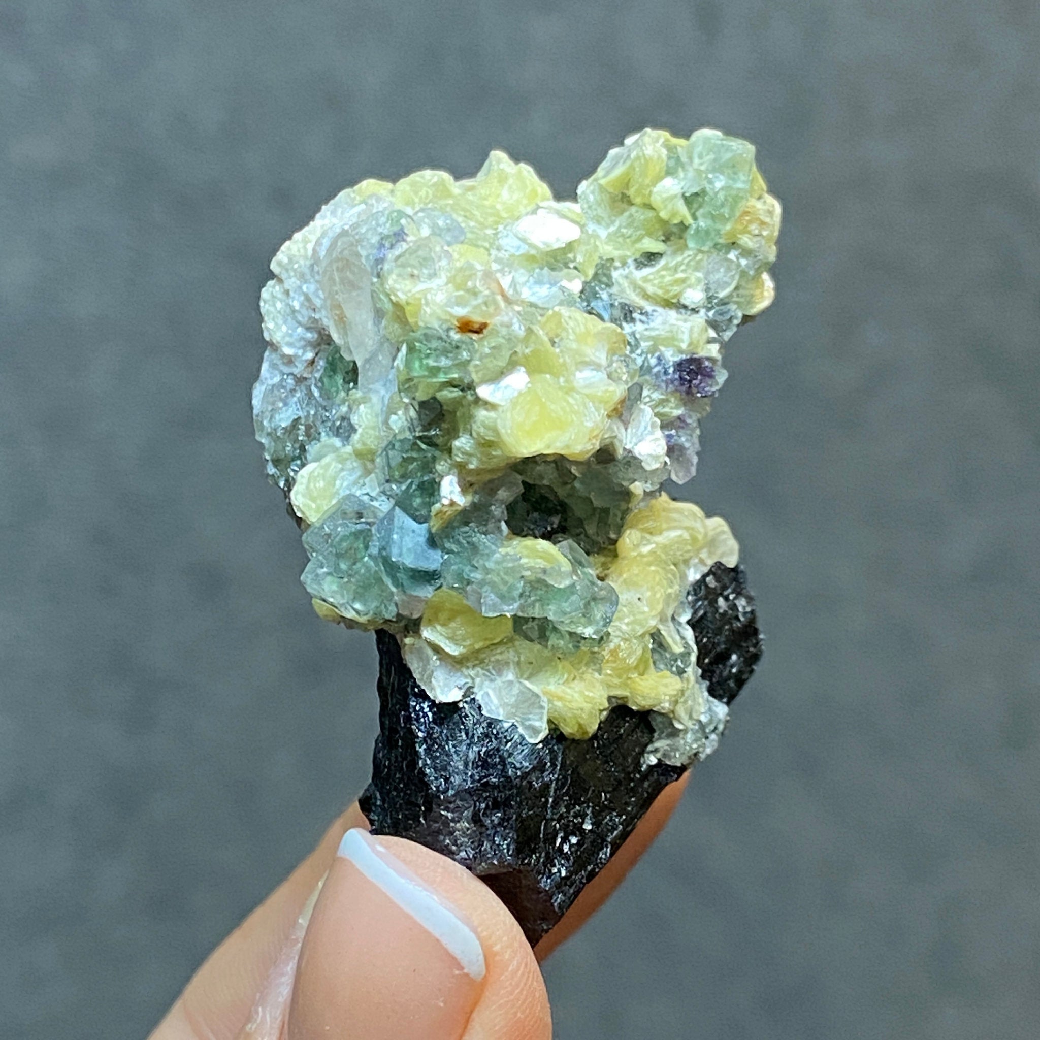 Fluorite with Black Tourmaline, Muscovite and Feldspar - Erongo - Castle Rocks Cornwall