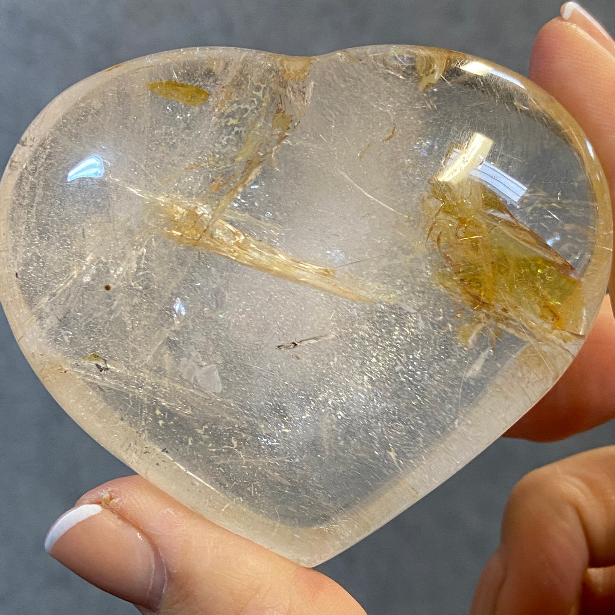 Golden Healer Quartz Heart with Rutile – Brazil - Castle Rocks Cornwall