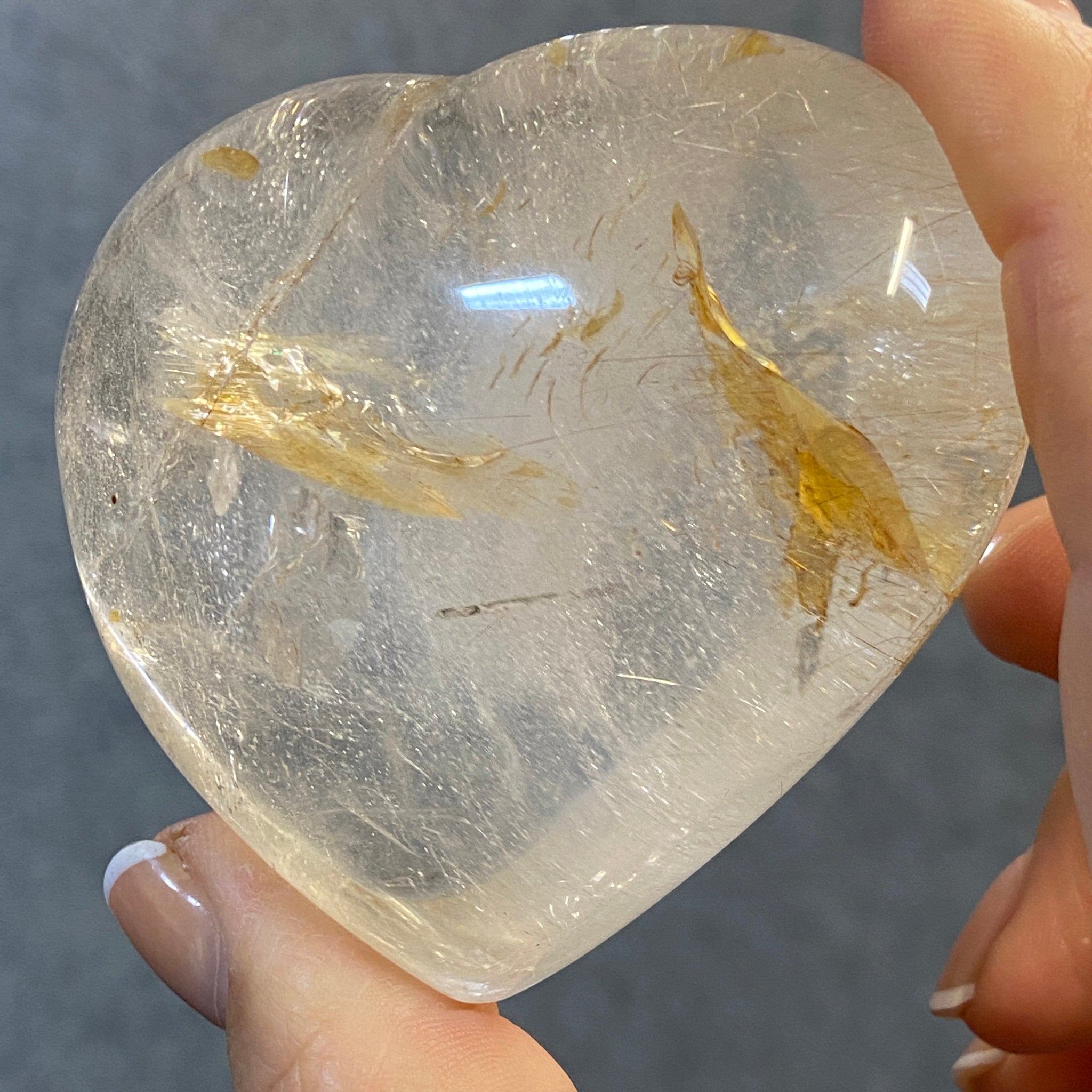 Golden Healer Quartz Heart with Rutile – Brazil - Castle Rocks Cornwall