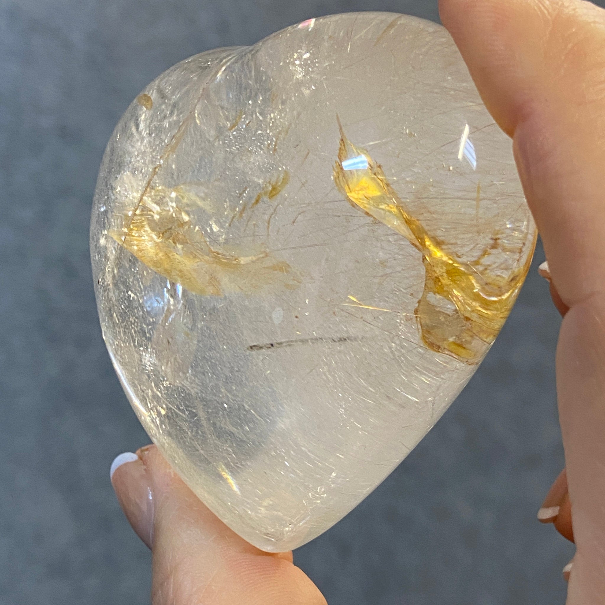 Golden Healer Quartz Heart with Rutile – Brazil - Castle Rocks Cornwall
