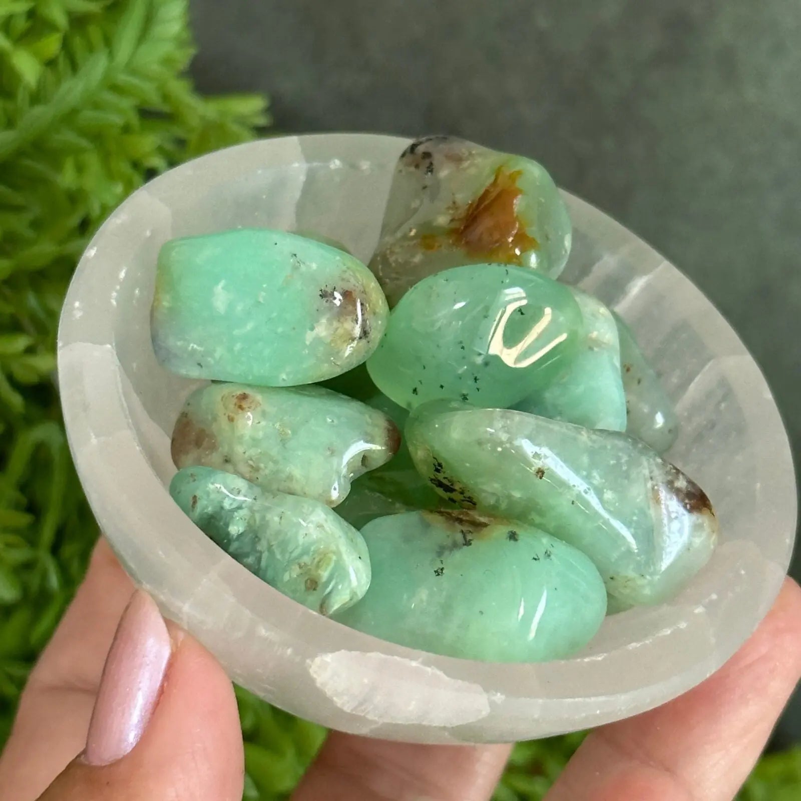 Chrysoprase tumbled stones. Castle Rocks Cornwall